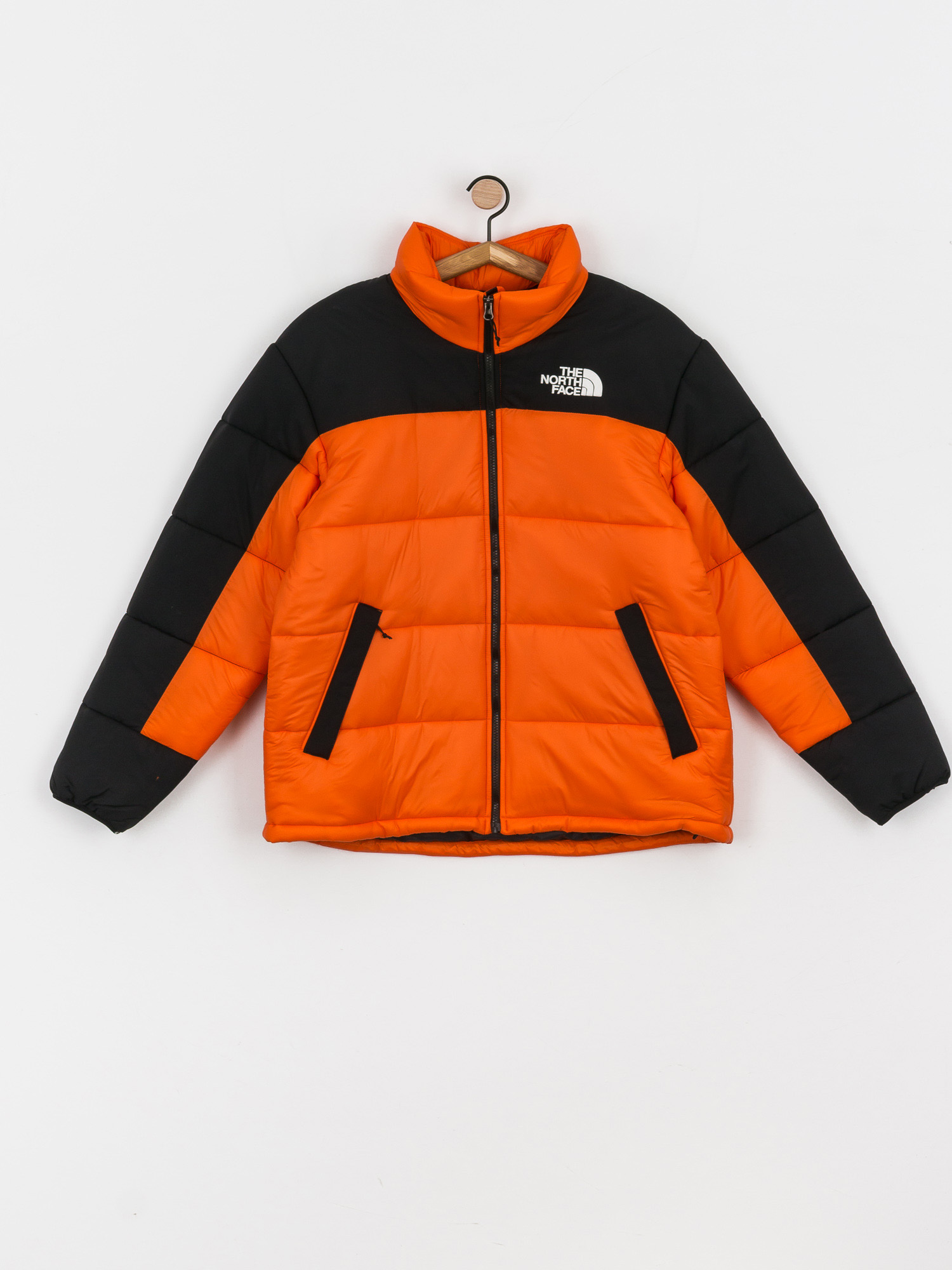 orange north face bubble coat