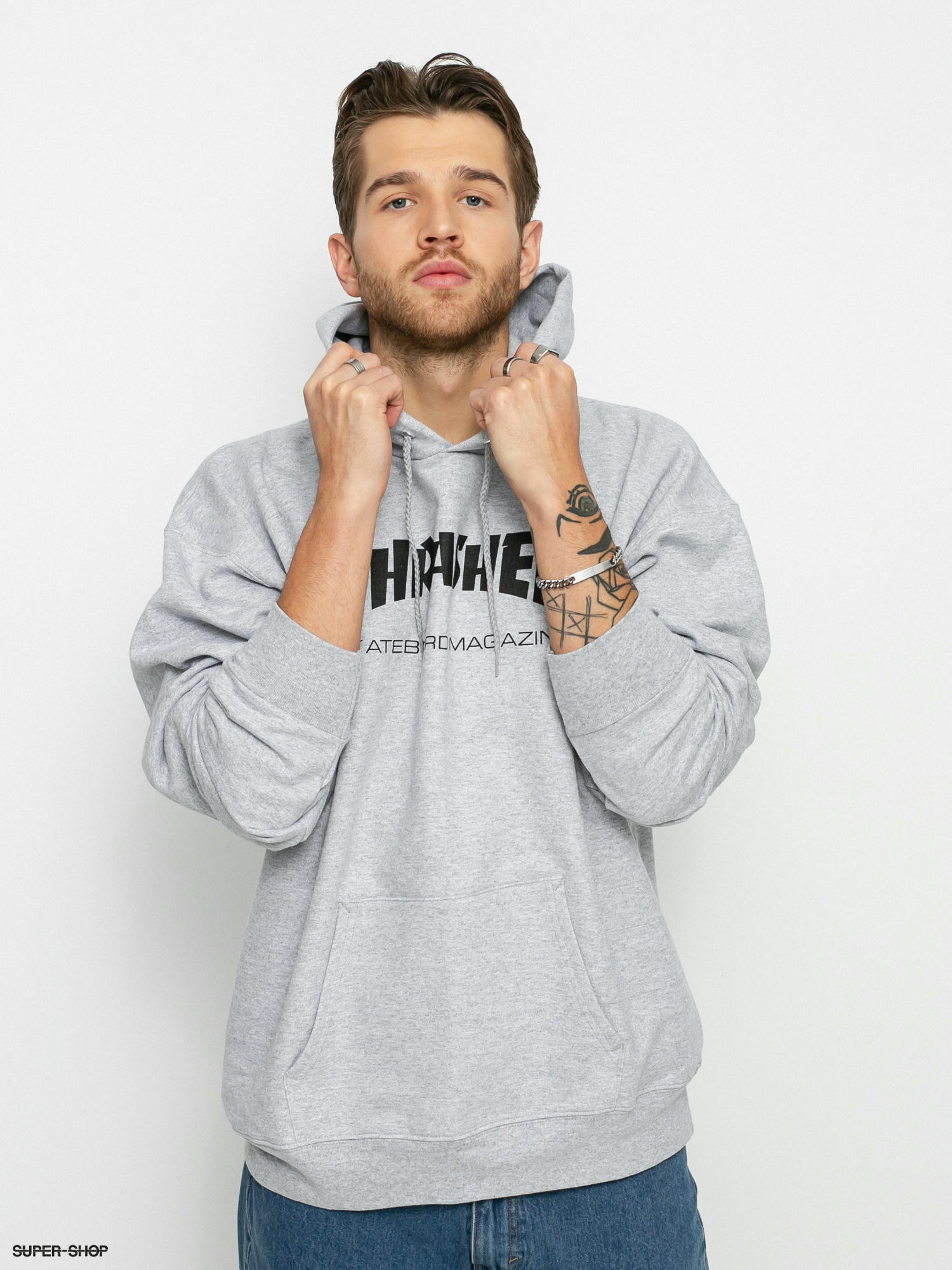 Mens grey thrasher hoodie sale