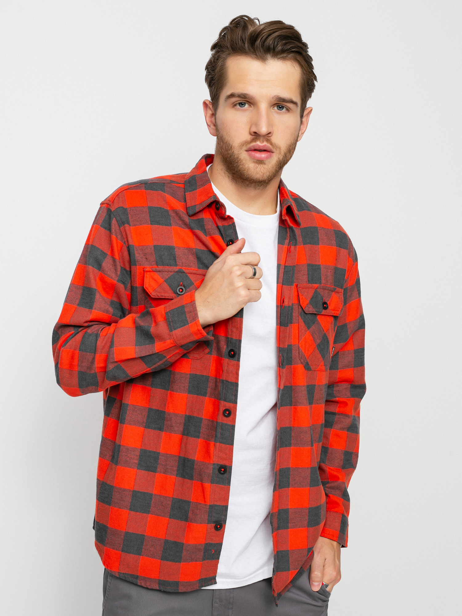 Burton Brighton Flannel Shirt (fiesta red heather buffalo plaid)