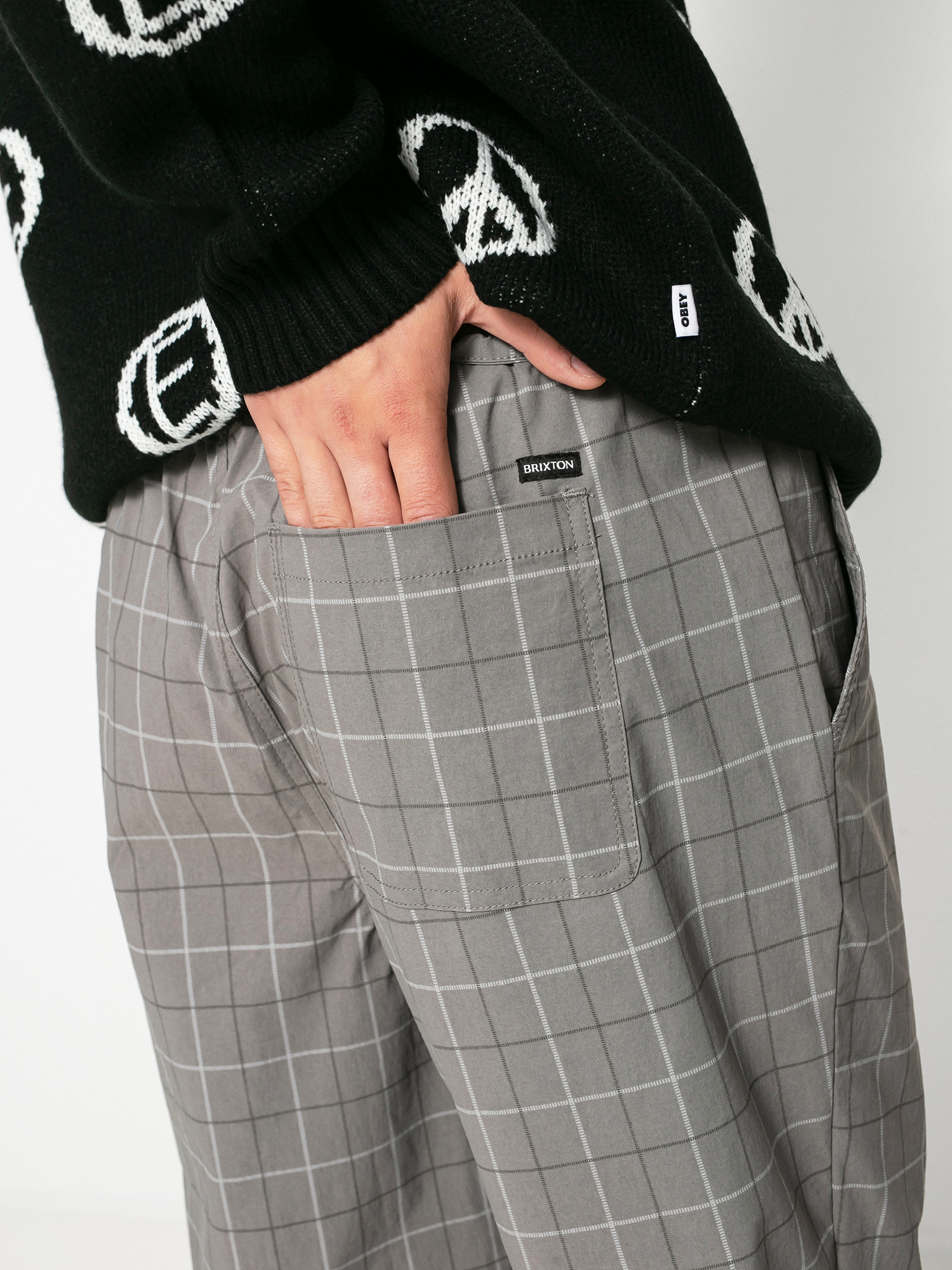 Brixton Steady Cinch Taper Pants (grey plaid)