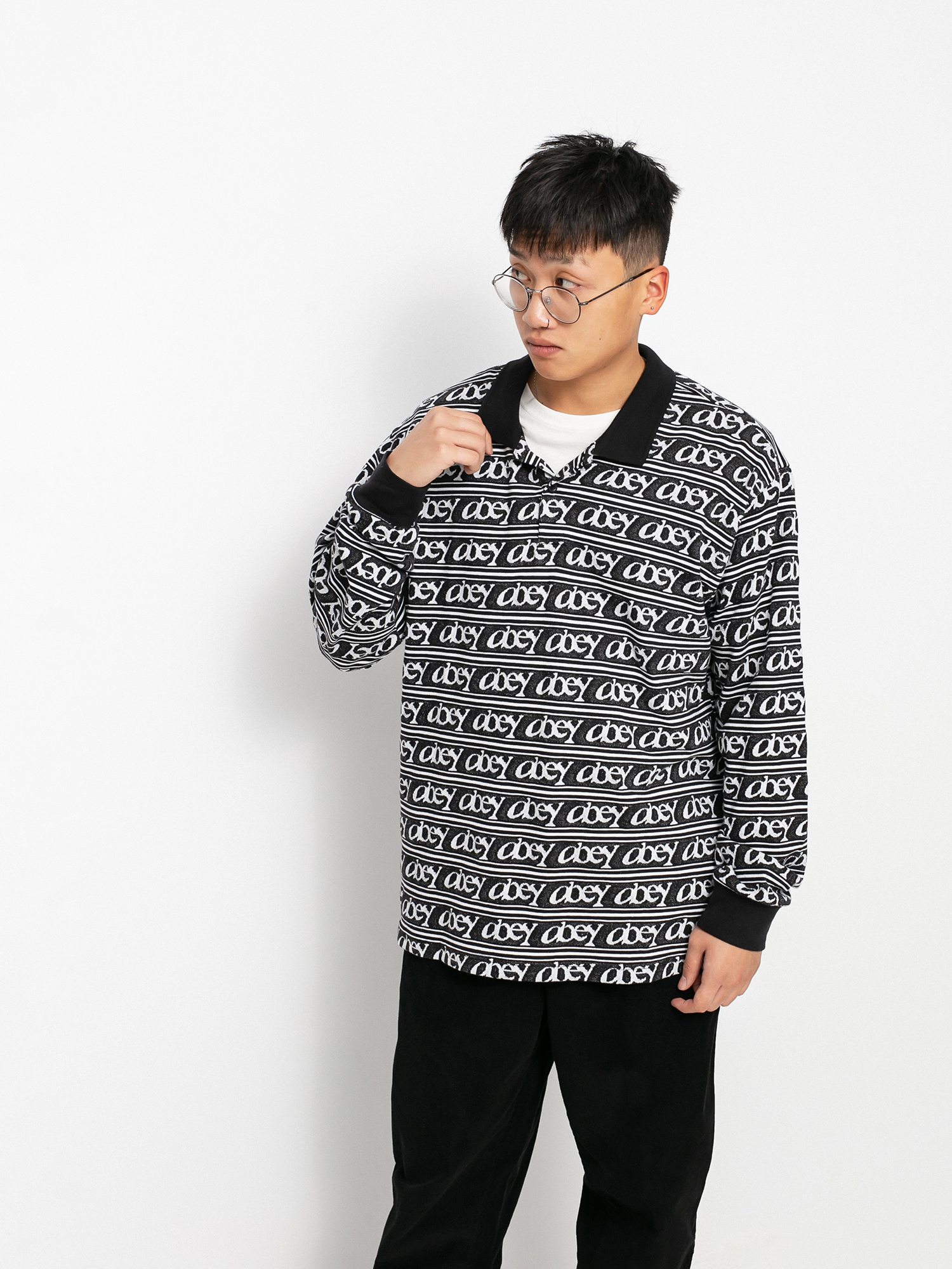 OBEY Wergner Jacquard Polo t-shirt (black multi)