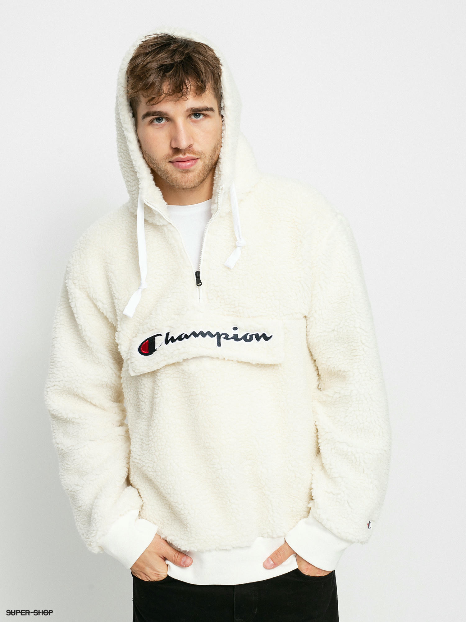 champion hooded half zip sweatshirt