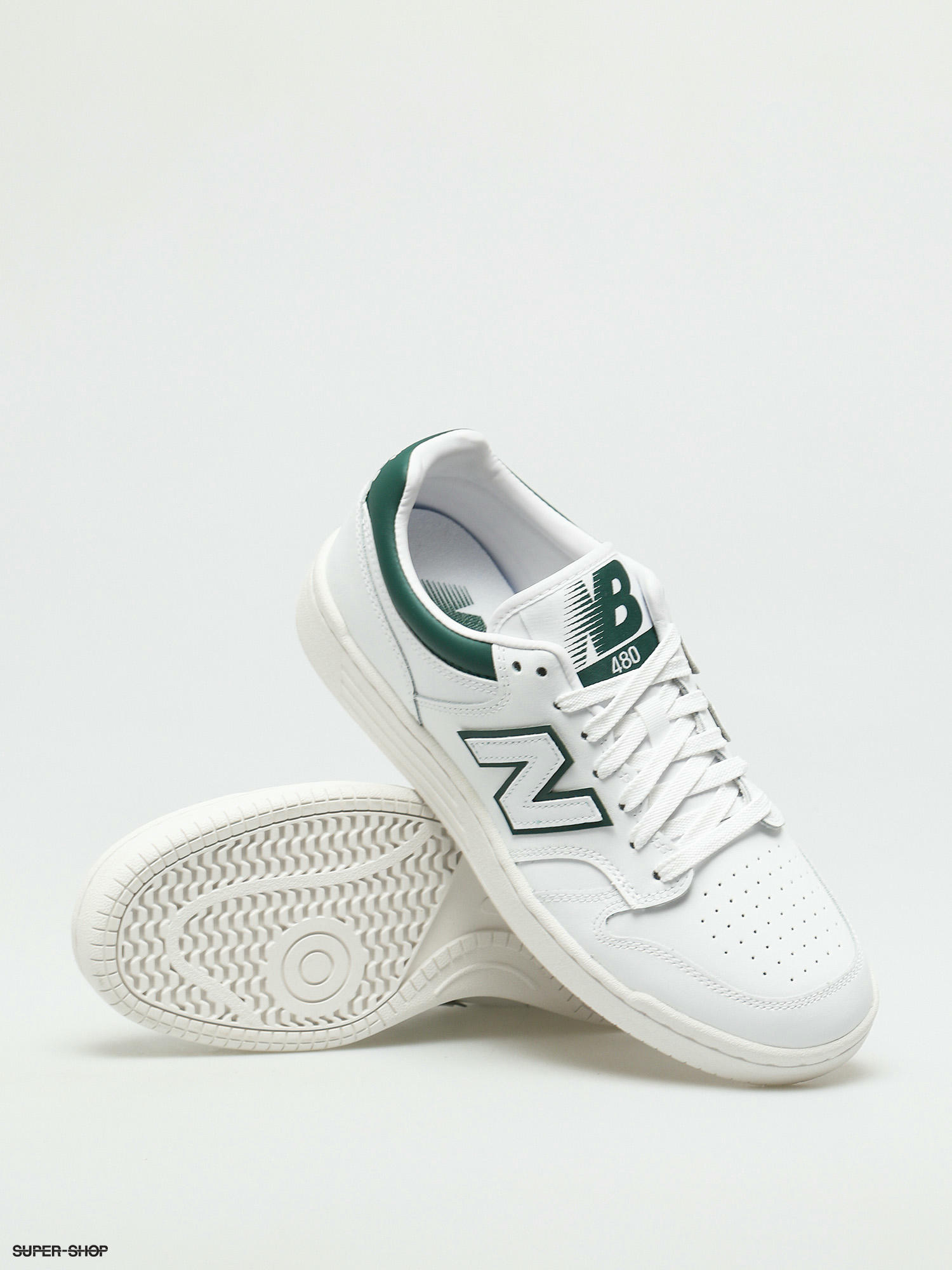 new balance 480 court sneakers in white and green