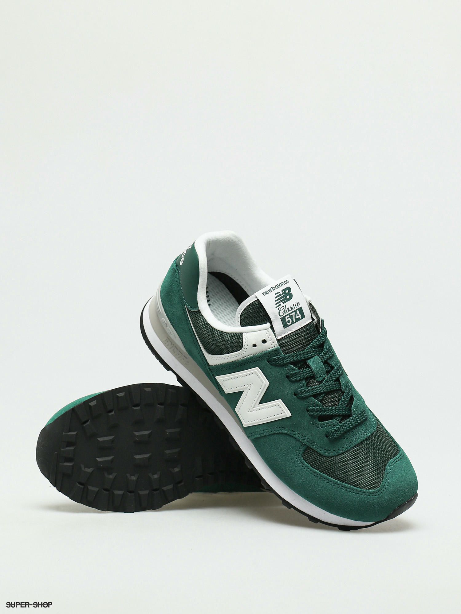 green and white new balance 574