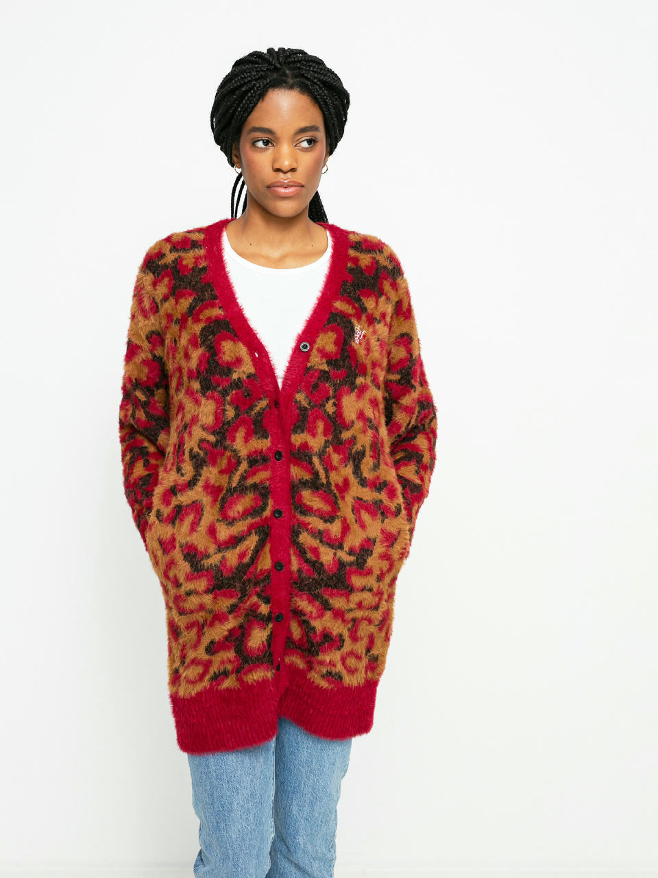 HUF Leopard Knit Duster Pulli Wmn (bloodstone)