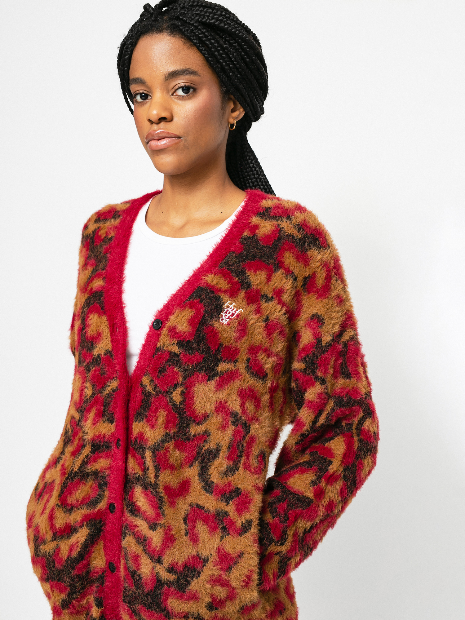HUF Leopard Knit Duster Pulli Wmn (bloodstone)