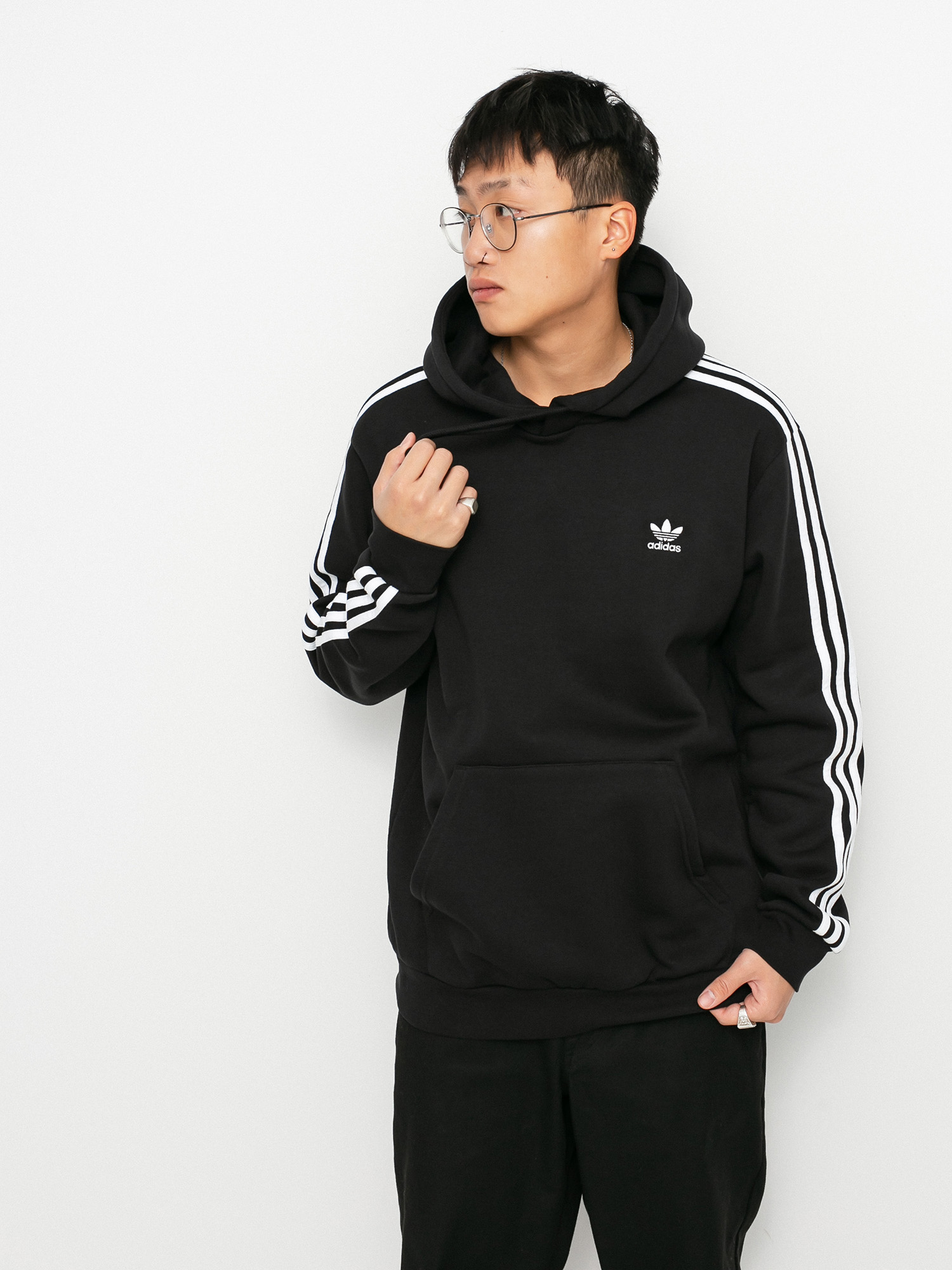 adidas black 3 stripe jumper