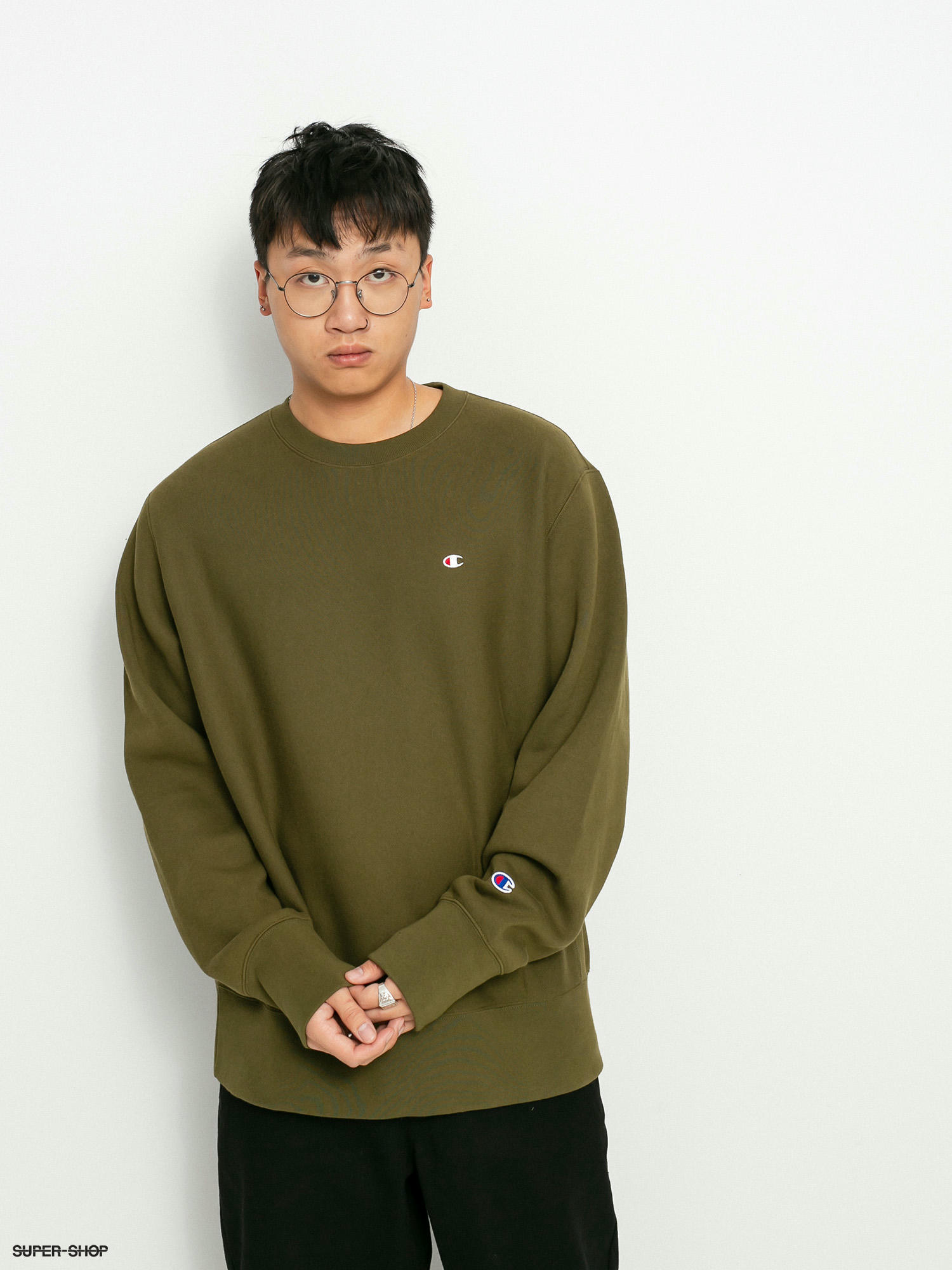 champion crew neck olive green