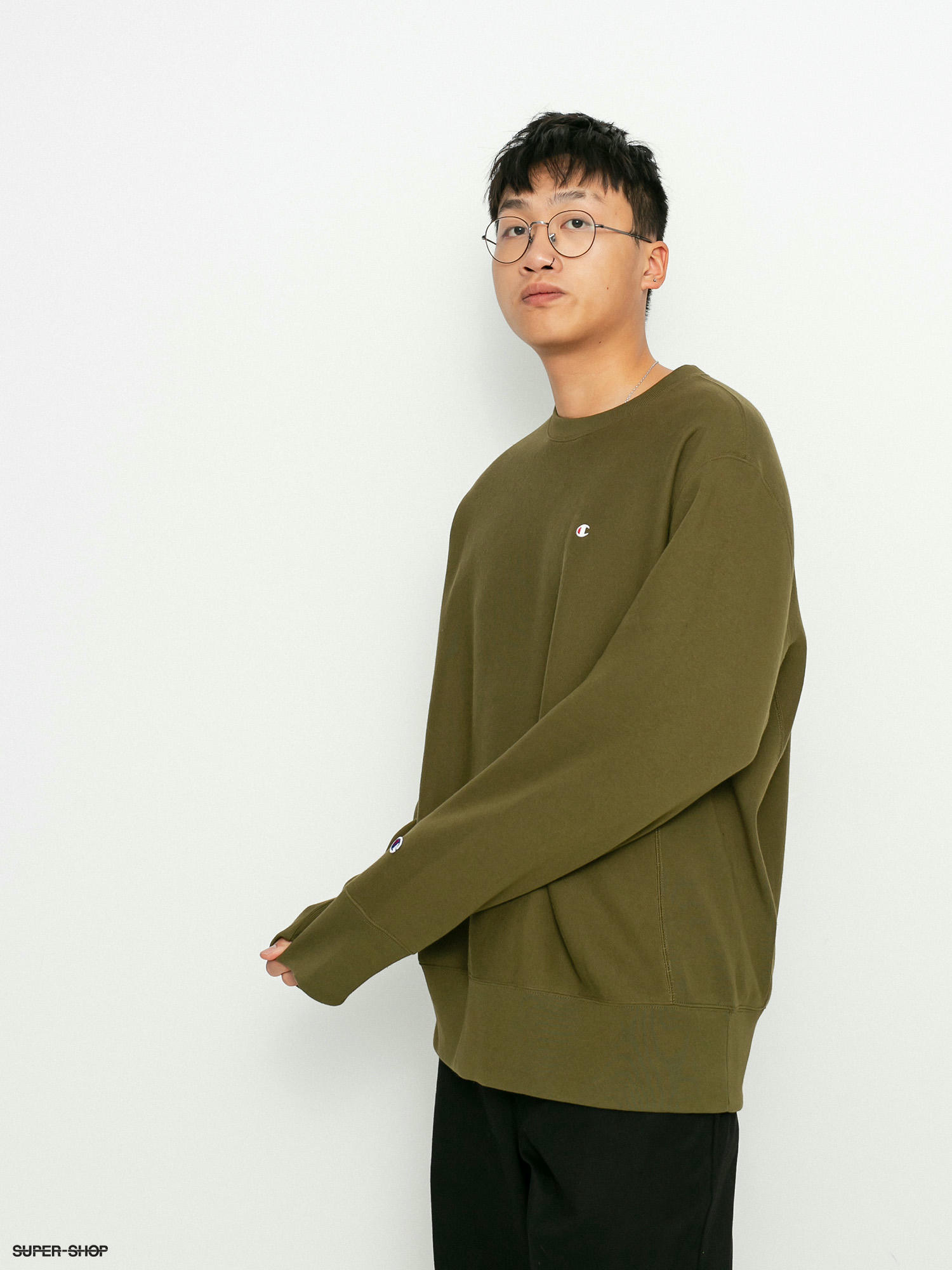 champion crew neck olive green