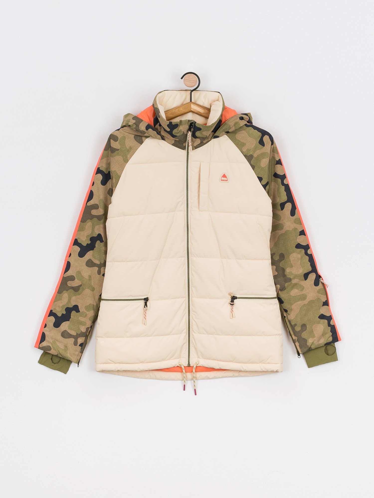 Damen Burton Keelan Snowboardjacke (creme brulee/martini olive terra camo)