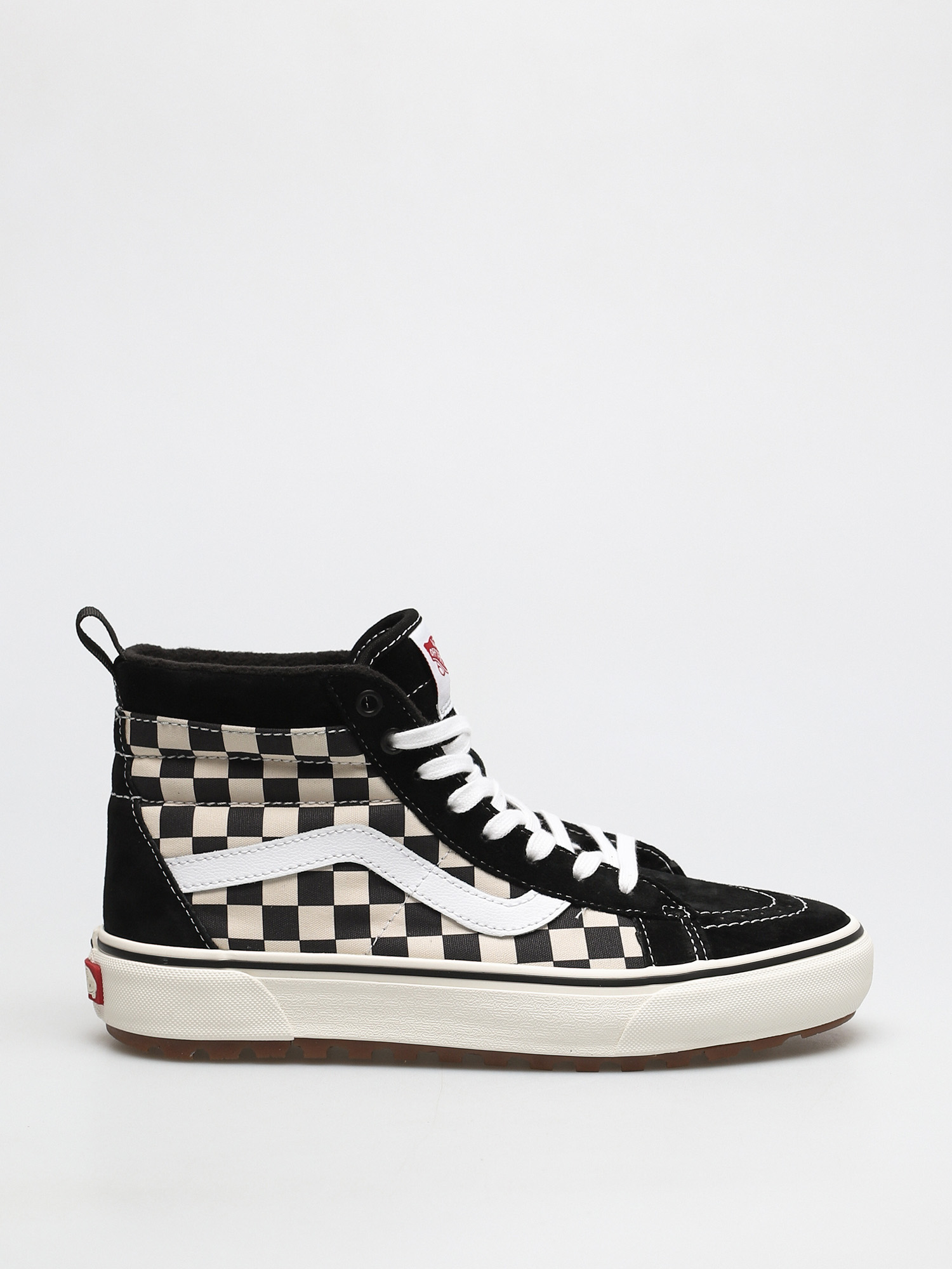 Black and white checkered vans high top online