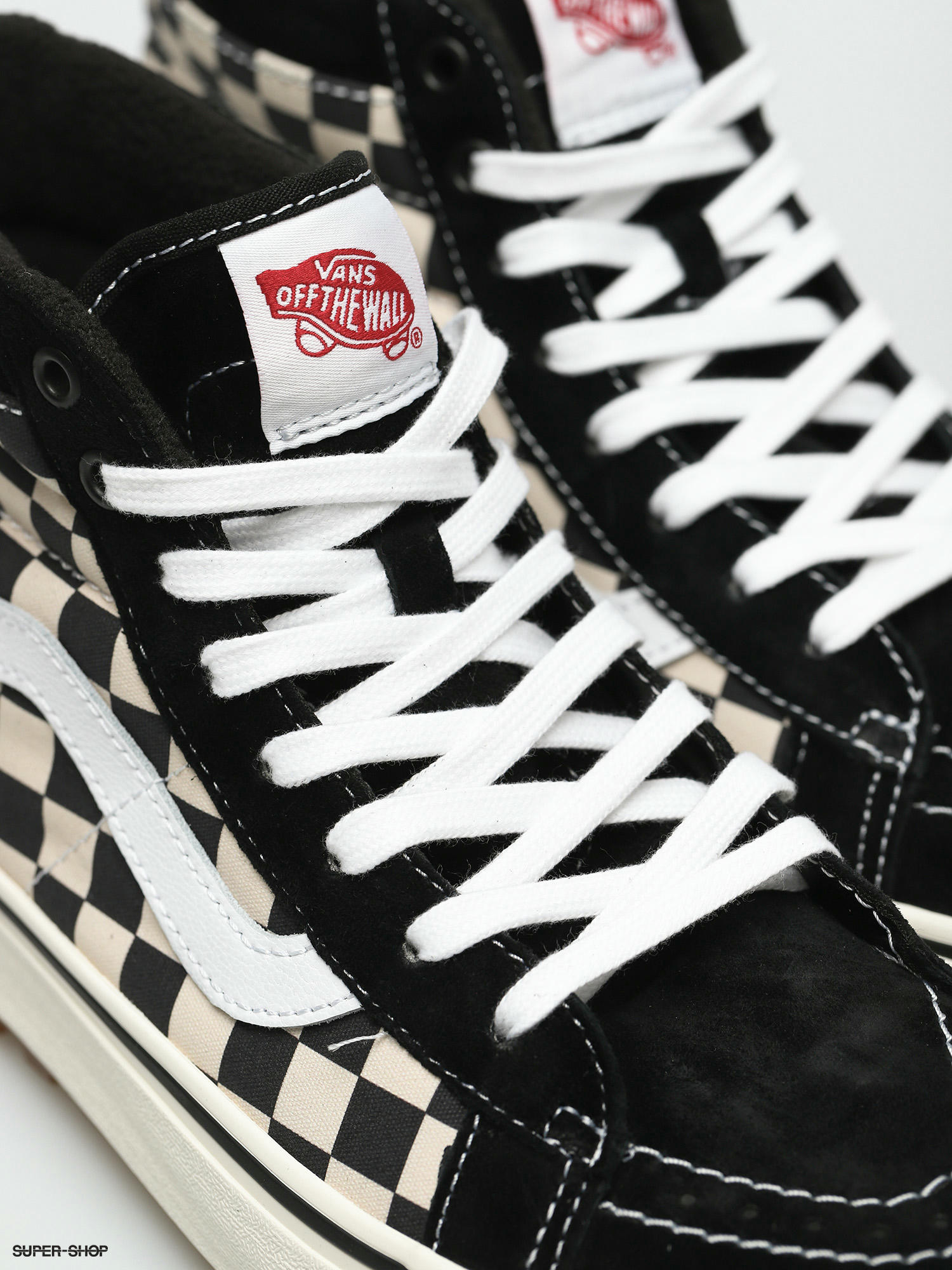 black and white high top checkered vans