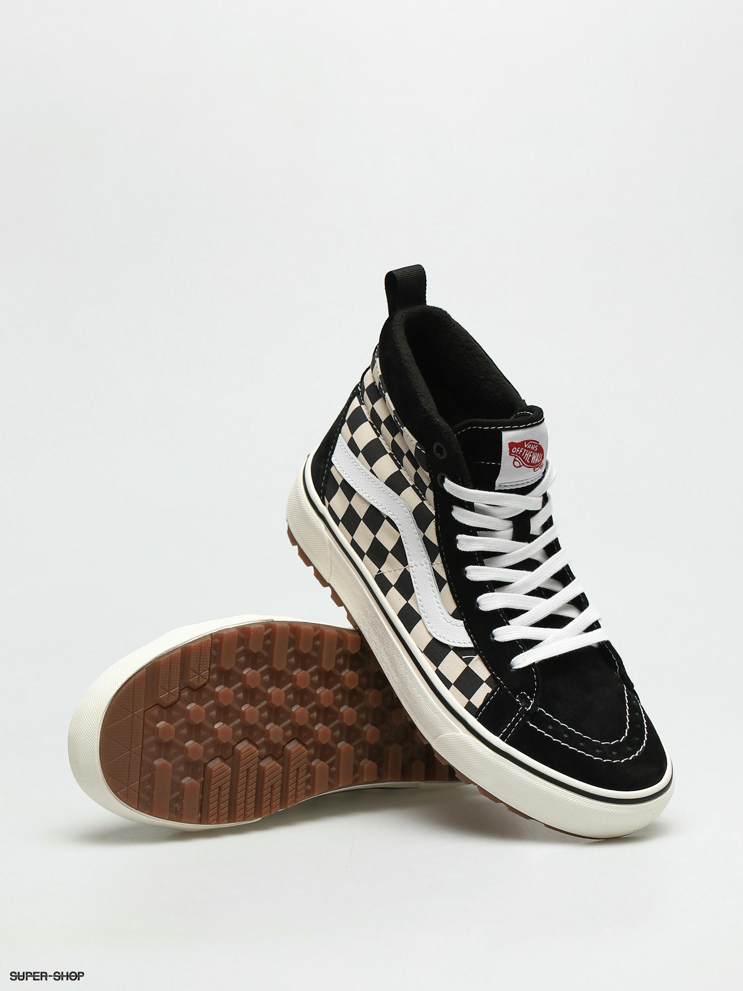 black and white high top checkered vans