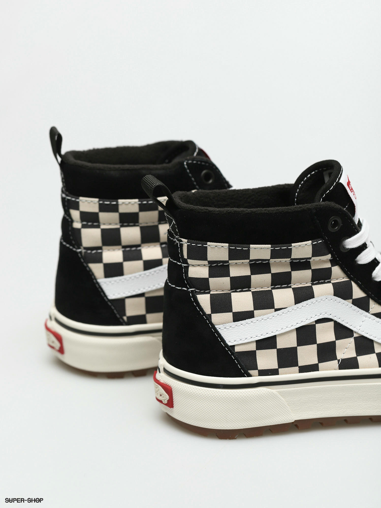 black and white high top checkered vans