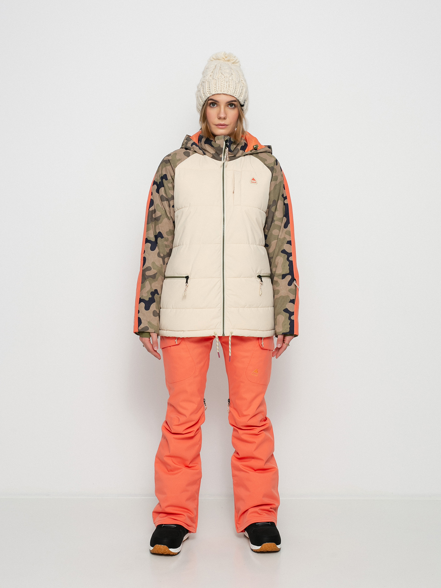 Damen Burton Keelan Snowboardjacke (creme brulee/martini olive terra camo)