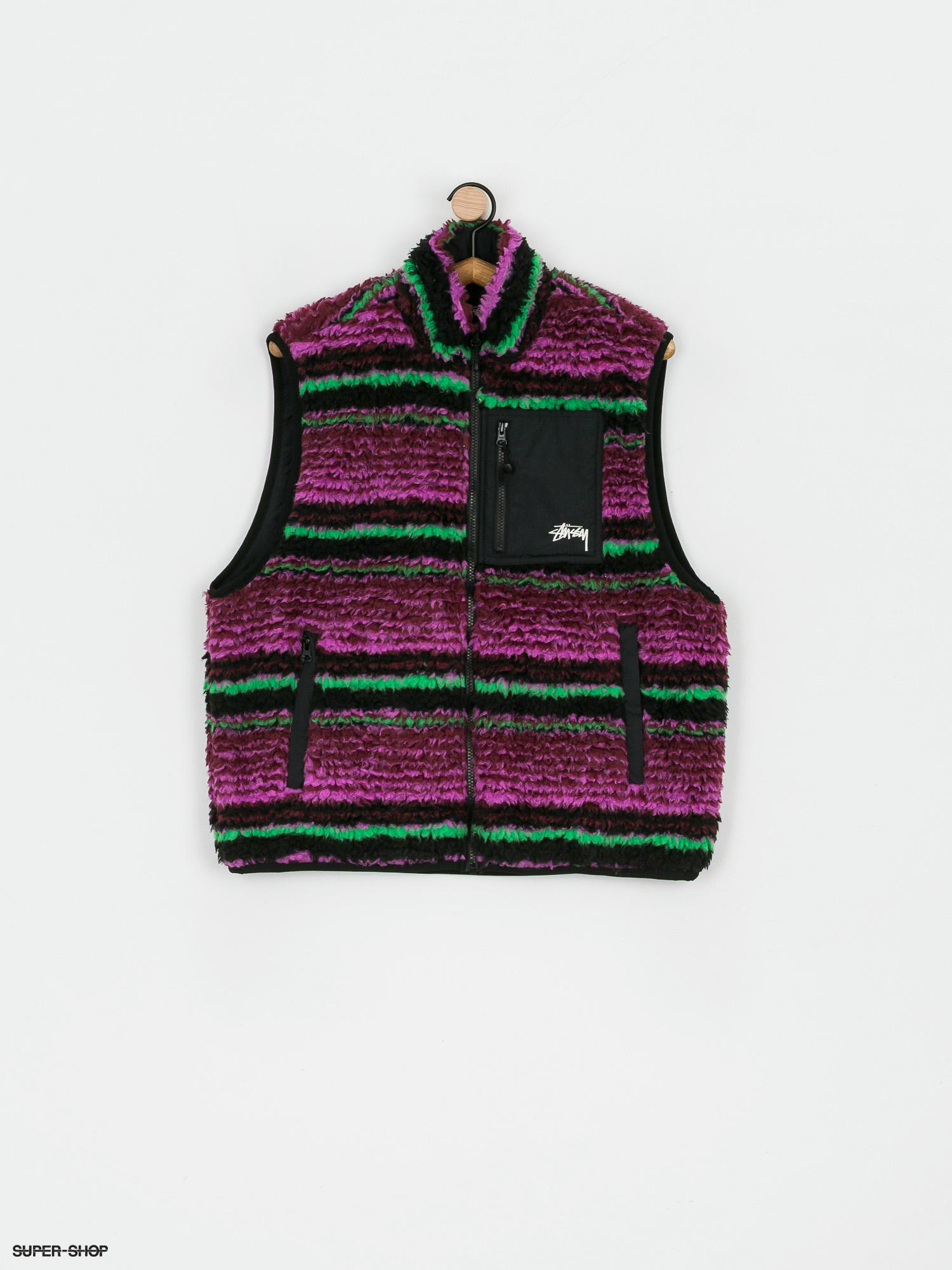 Stussy Striped Sherpa Vest (grape)