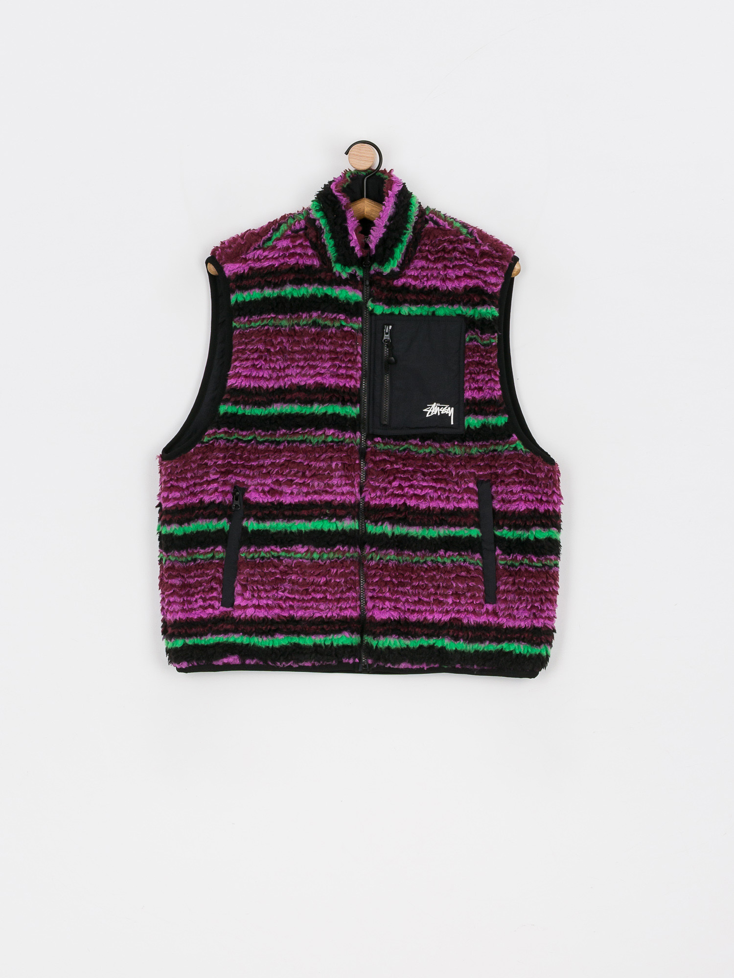 Stussy Striped Sherpa Weste (grape)