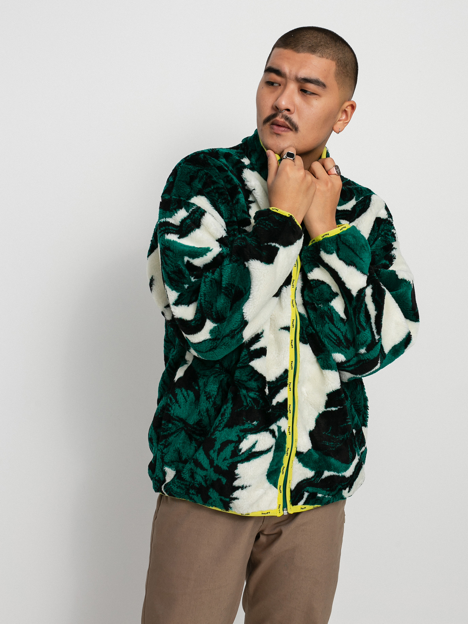 HUF Sativa Floral Sherpa Fleece - beige, green (natural)