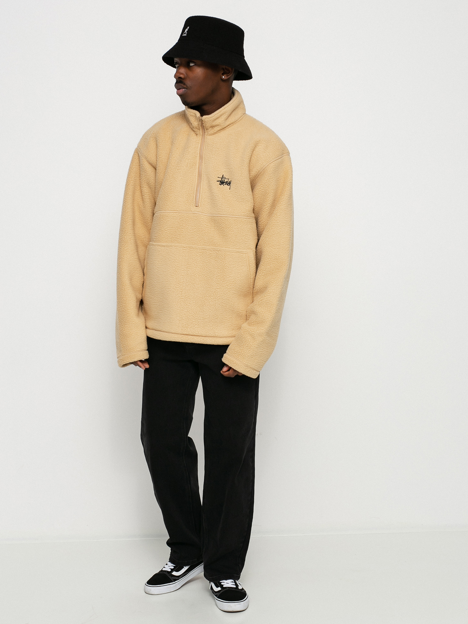 Mens Stussy Half Zip Mock Neck Fleece (beige)
