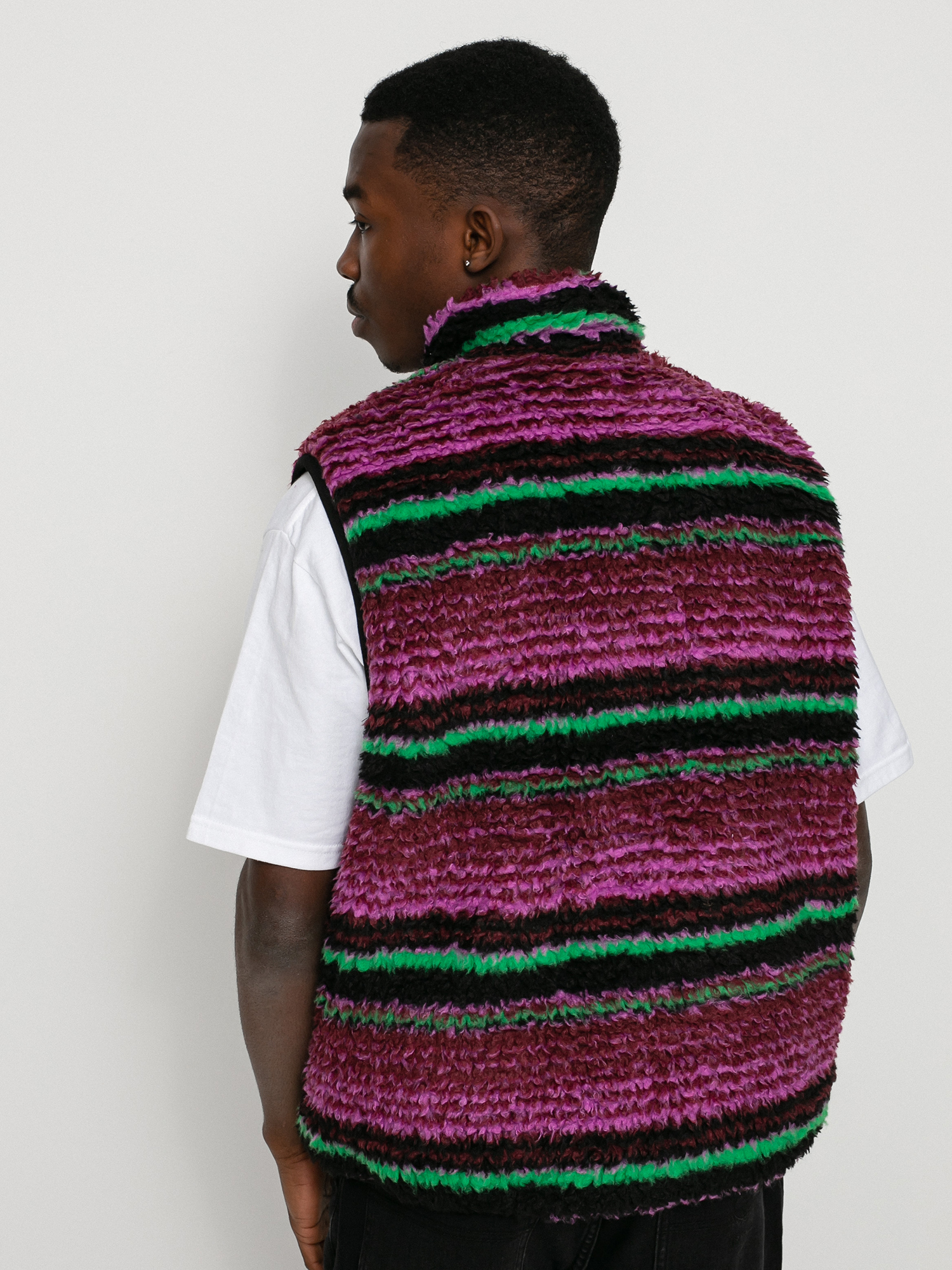 Stussy Striped Sherpa Weste (grape)