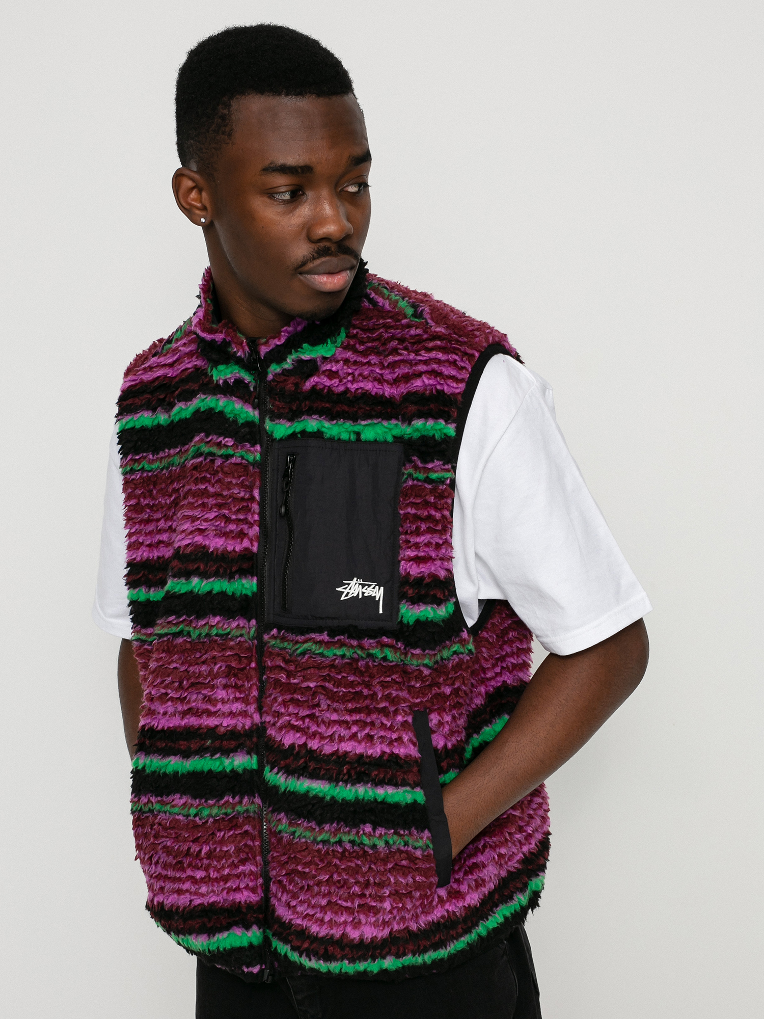 Stussy Striped Sherpa Weste (grape)