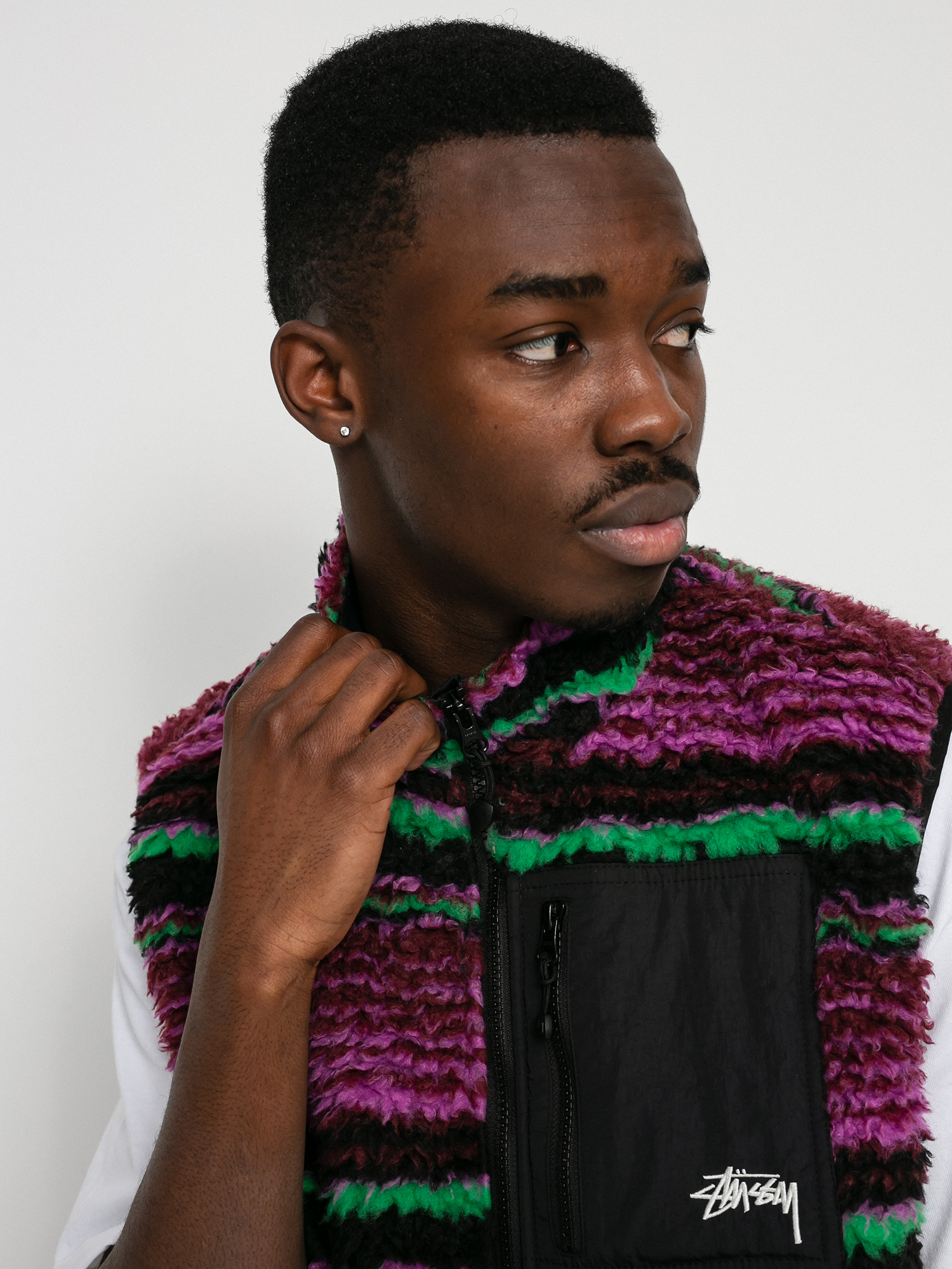 Stussy Striped Sherpa Weste (grape)