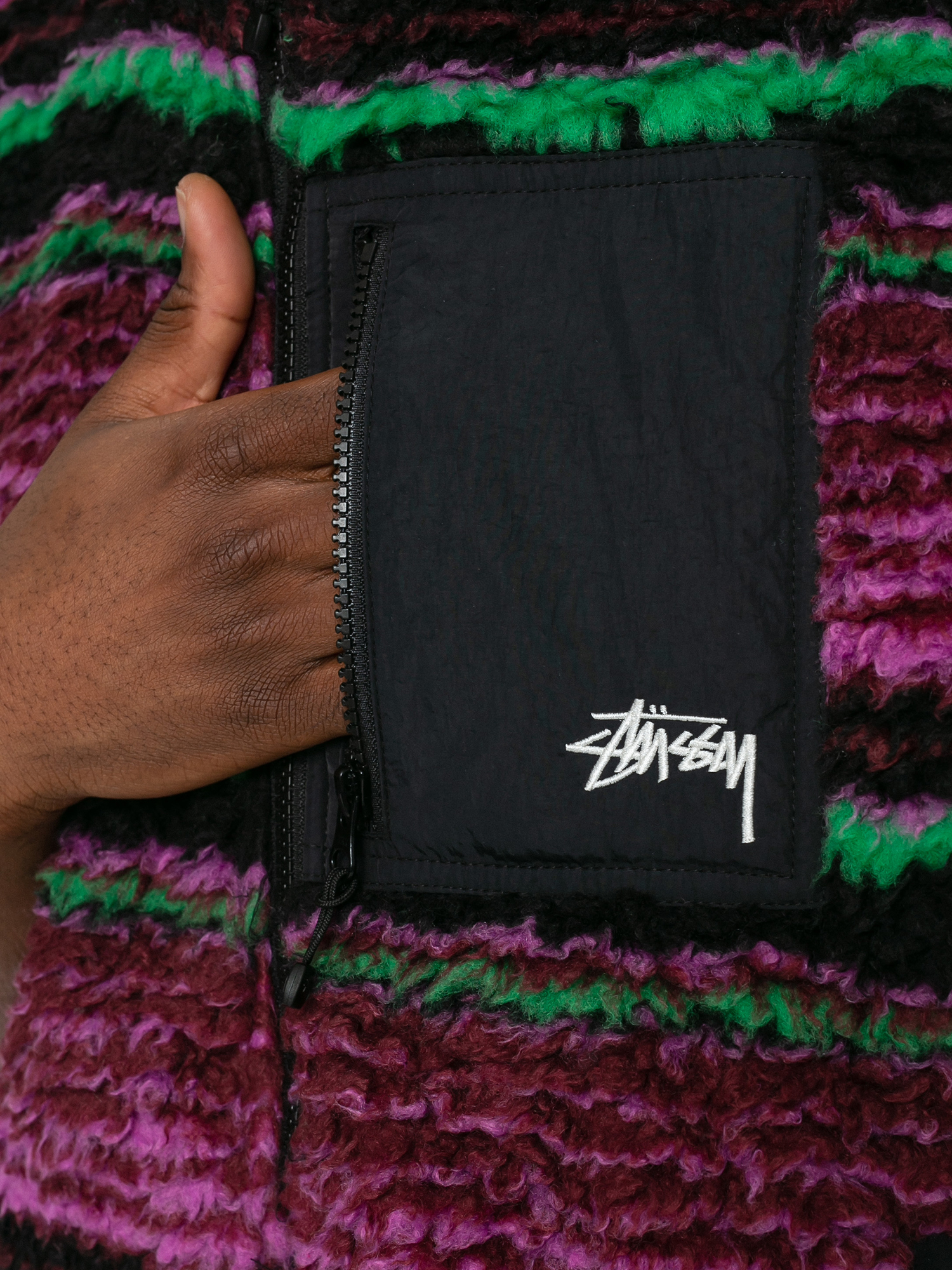 Stussy Striped Sherpa Weste (grape)