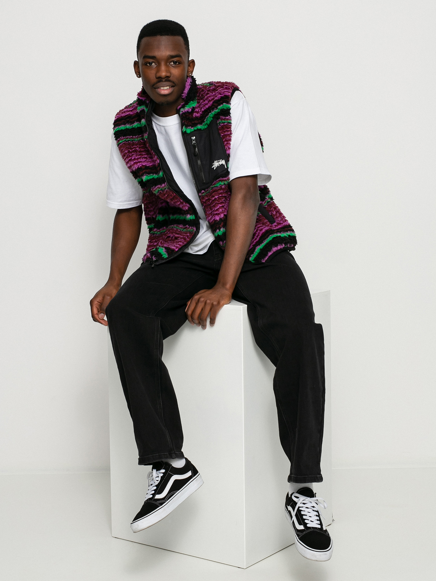 Stussy Striped Sherpa Weste (grape)