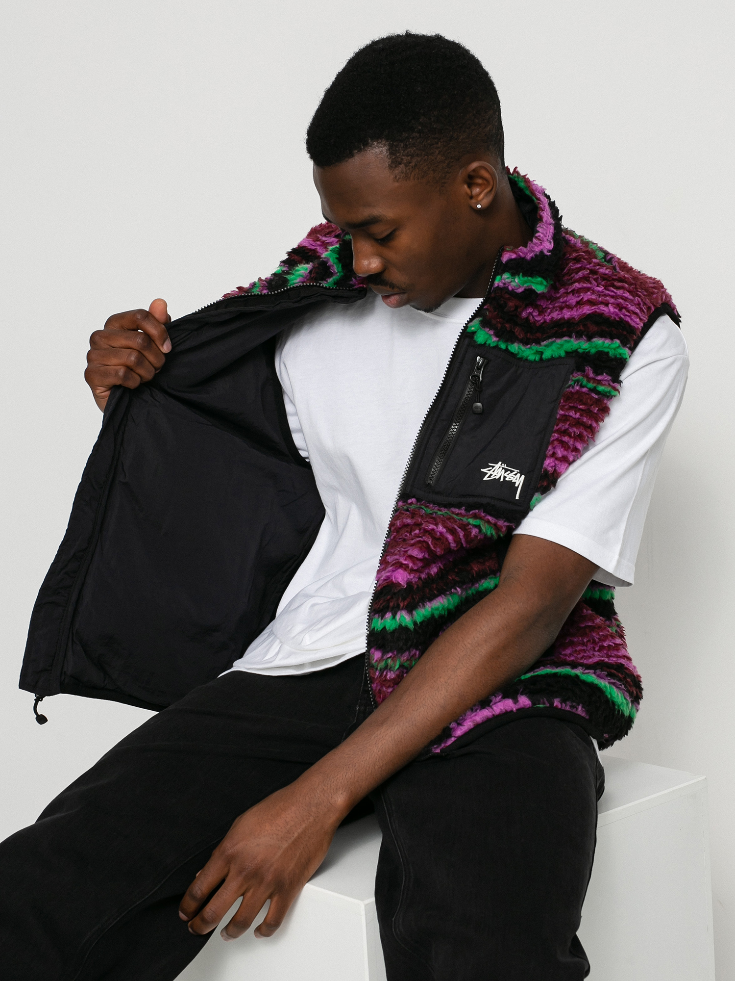 Stussy Striped Sherpa Weste (grape)