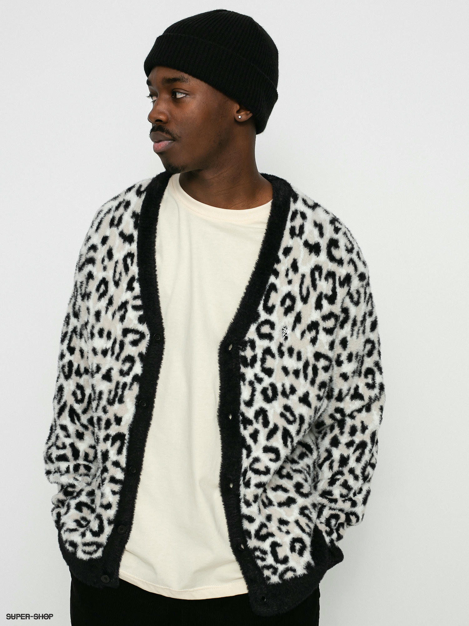 Black and shop white leopard cardigan