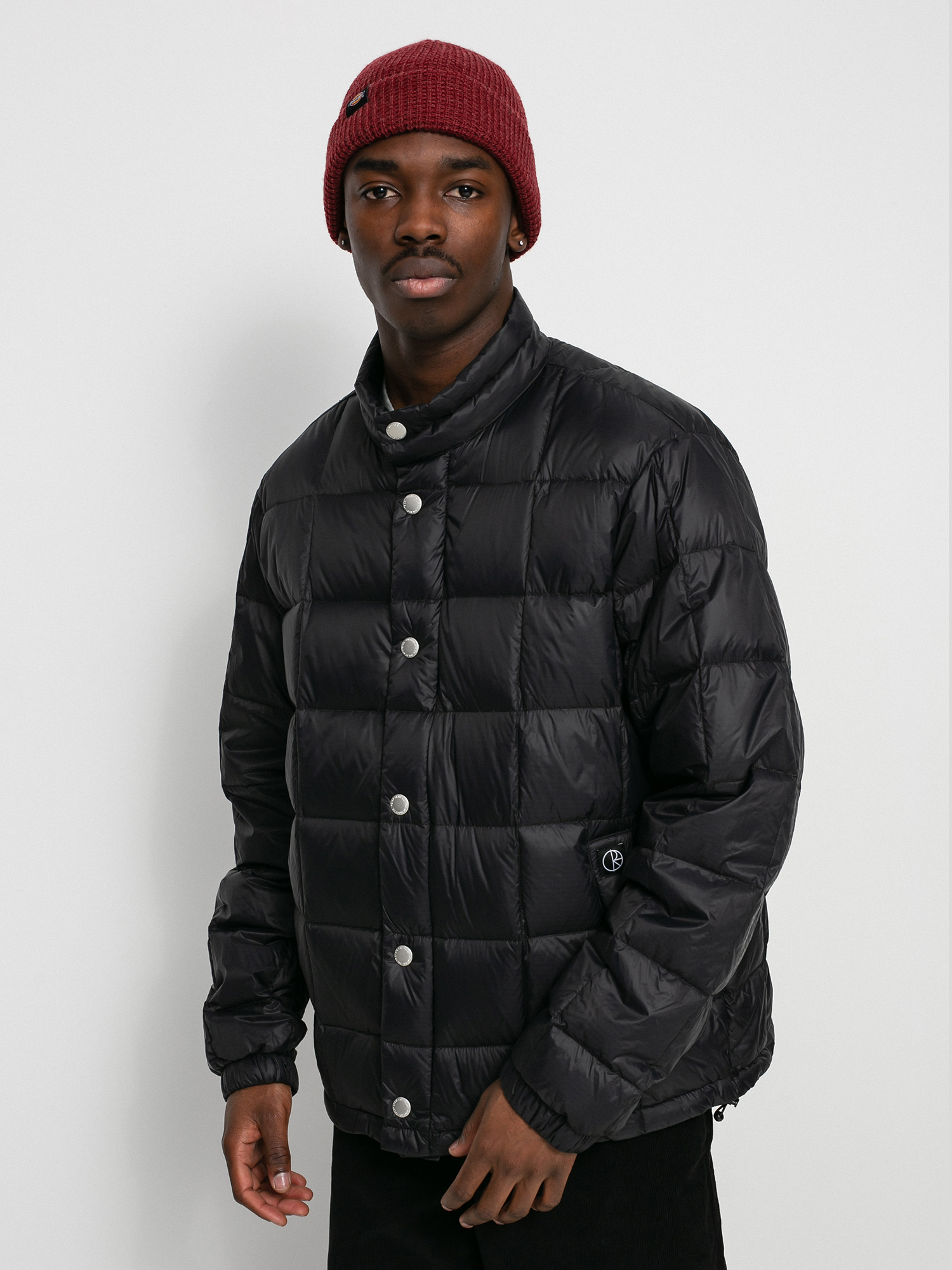 black lightweight down jacket