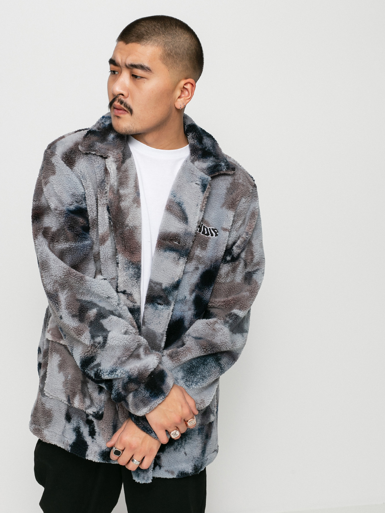 RipNDip Warped Tie Dye Sherpa Jacket (navy/mauve tie dye)