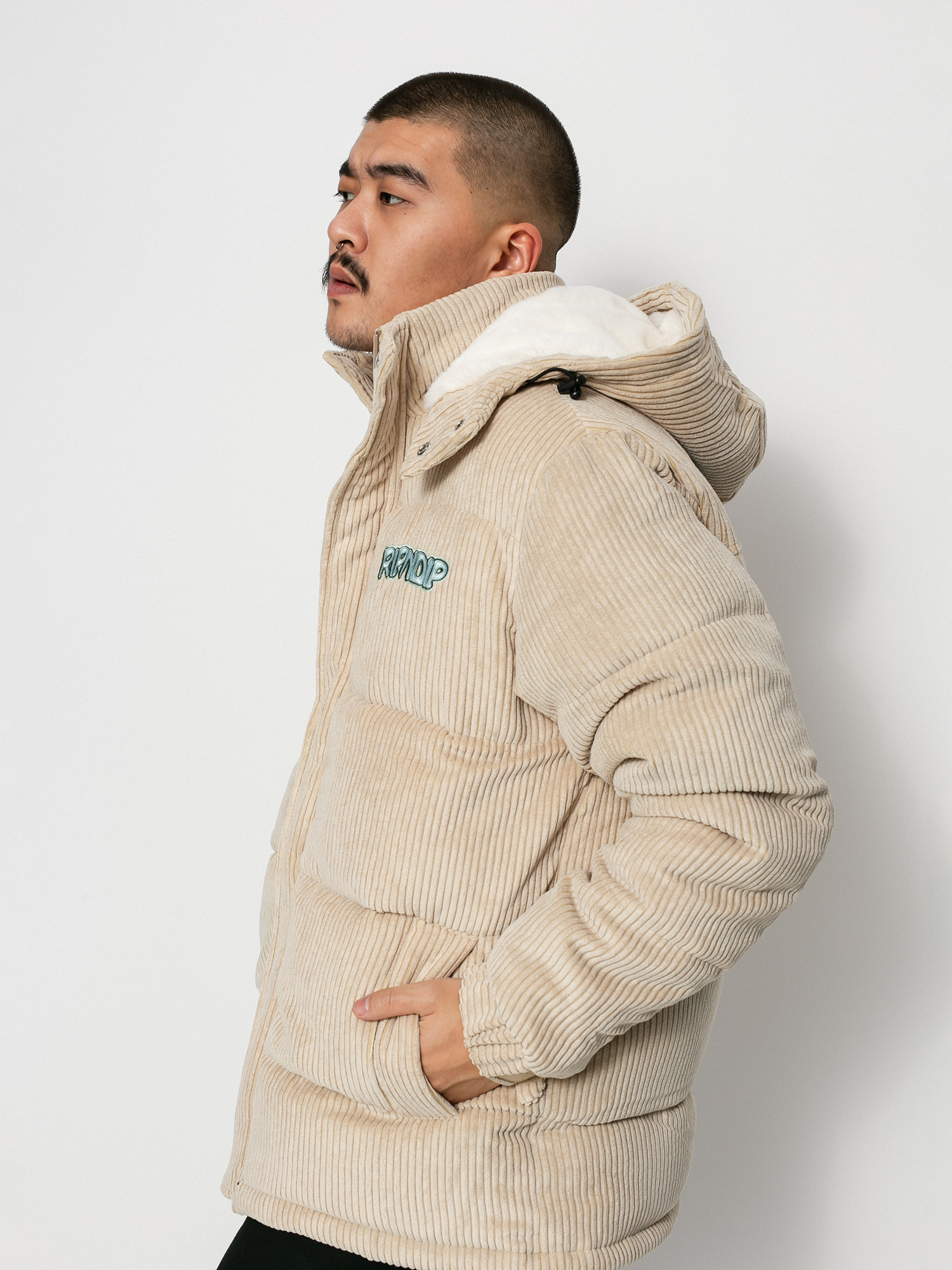 RipNDip Intertwined Corduroy Puffer Jacket (khaki)