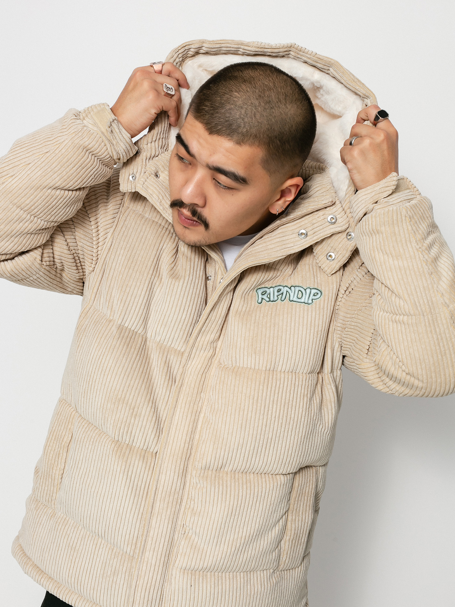 RipNDip Intertwined Corduroy Puffer Jacket (khaki)