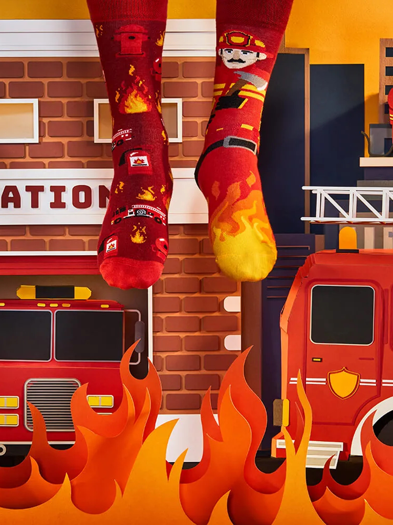 Many Mornings The Fireman Socks (red flame)