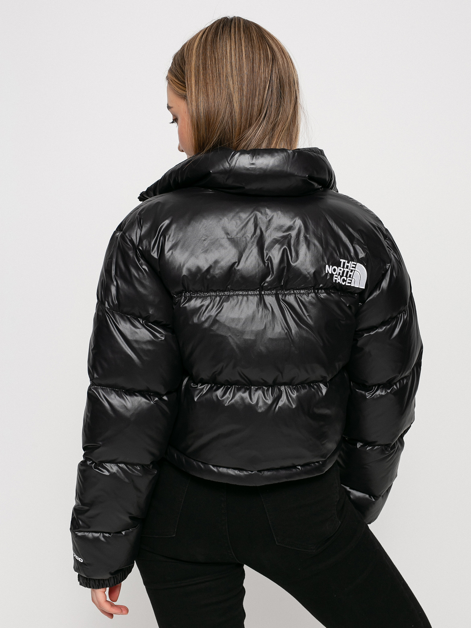 shiny black north face jacket