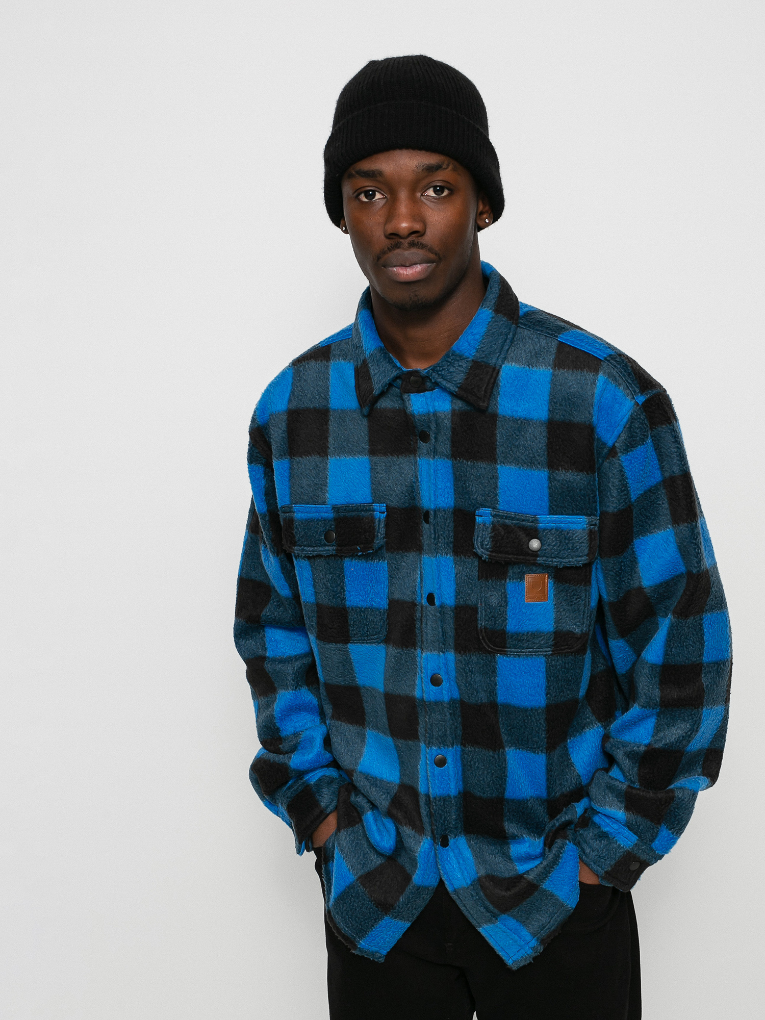 Brixton Bowery Arctic Stretch Flee Ls Shirt (blue plaid)