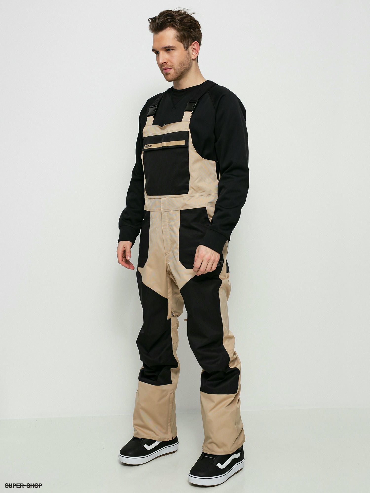 beige bib snow pants