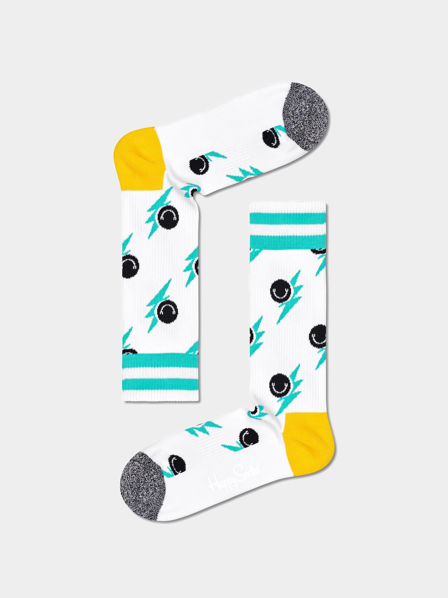 Happy Socks Smile Flash Crew Socks (white/mint)