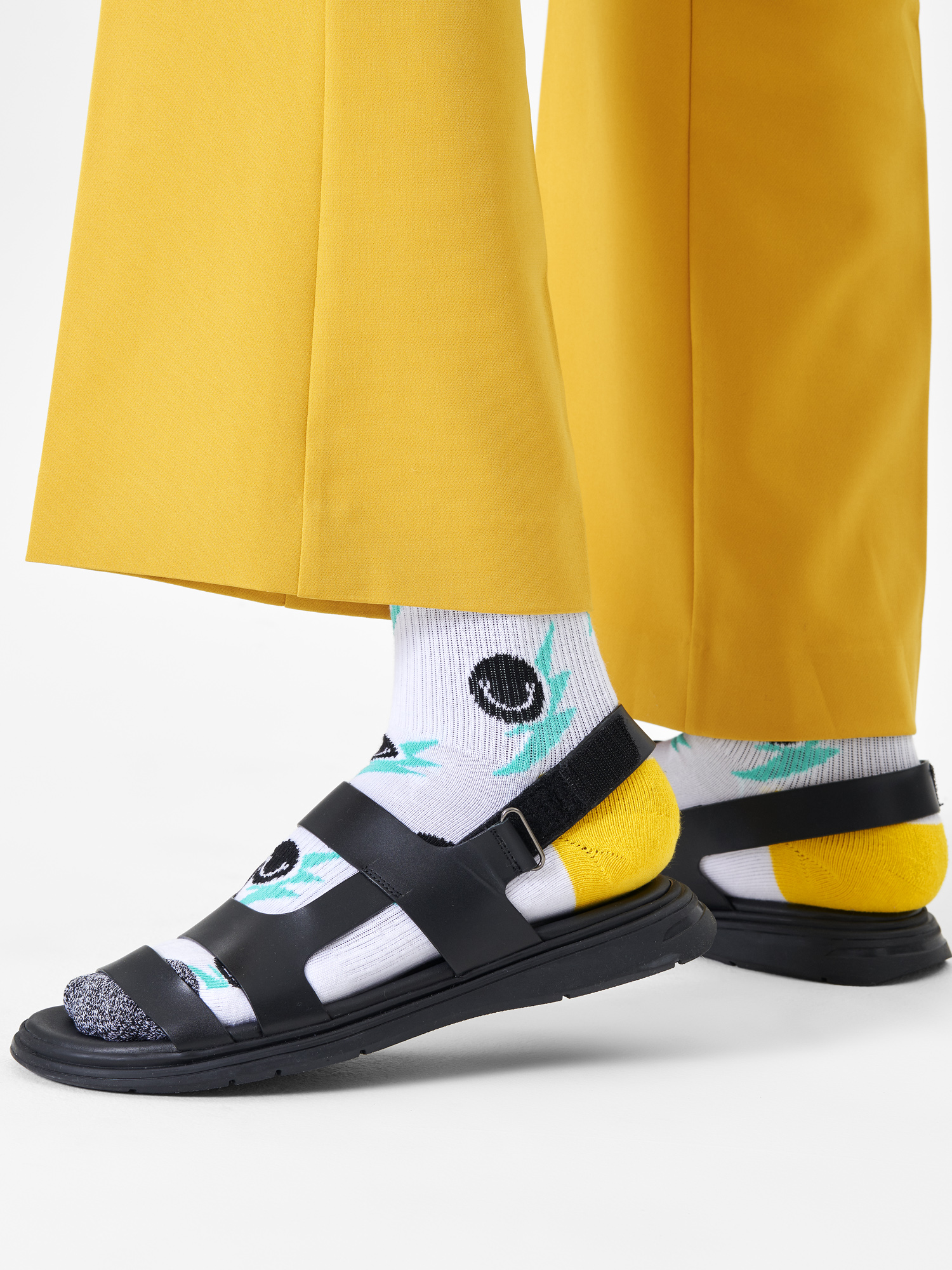 Happy Socks Smile Flash Crew Socks (white/mint)