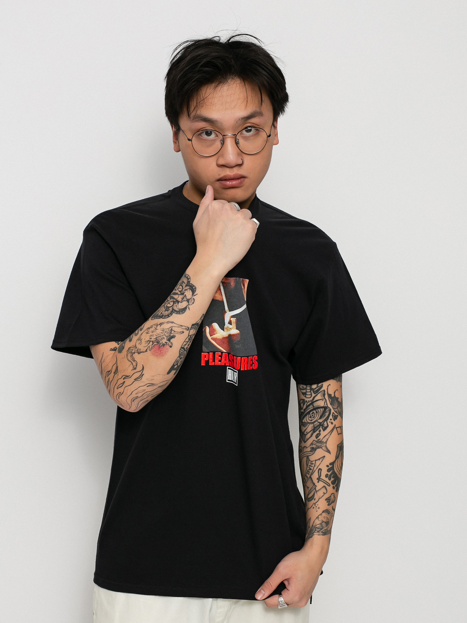 HUF X PLEASURES コラボレーション トゥギャザー Tシャツ 関税込 HUF X Pleasures Together T-shirt - black (black)