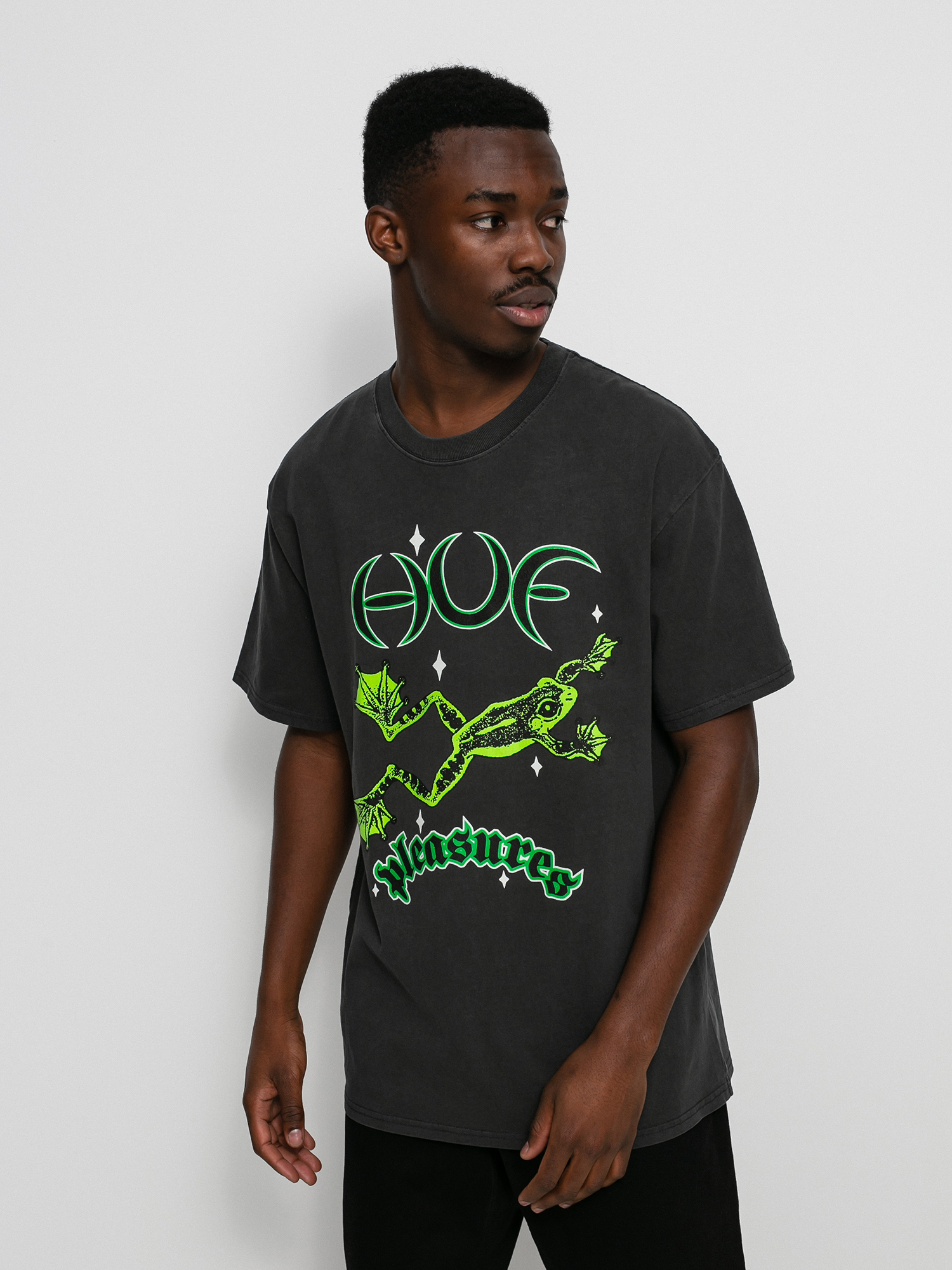 HUF X Pleasures Cane Washed T-shirt (washed black)