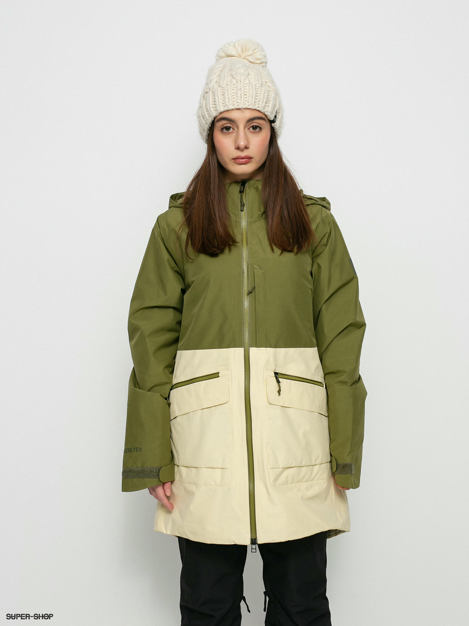 Burton Gore Tex Treeline Snowboard jacket Wmn green martini olive creme brulee