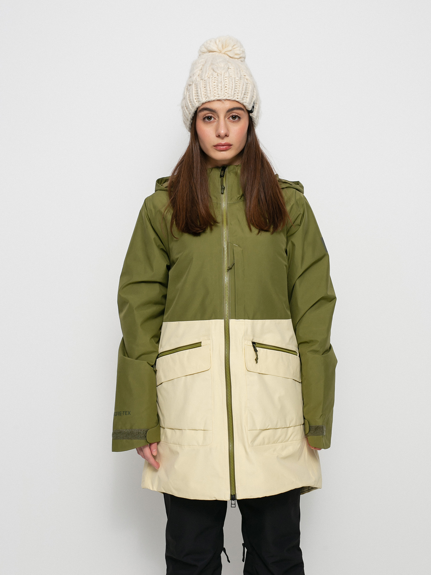 Damen Burton Gore Tex Treeline Snowboardjacke (martini olive/creme brulee)