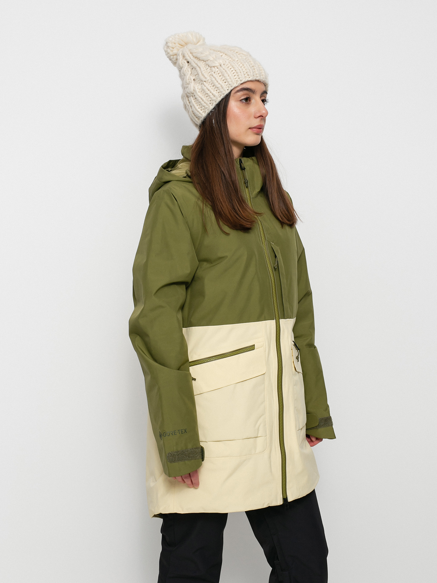 Damen Burton Gore Tex Treeline Snowboardjacke (martini olive/creme brulee)