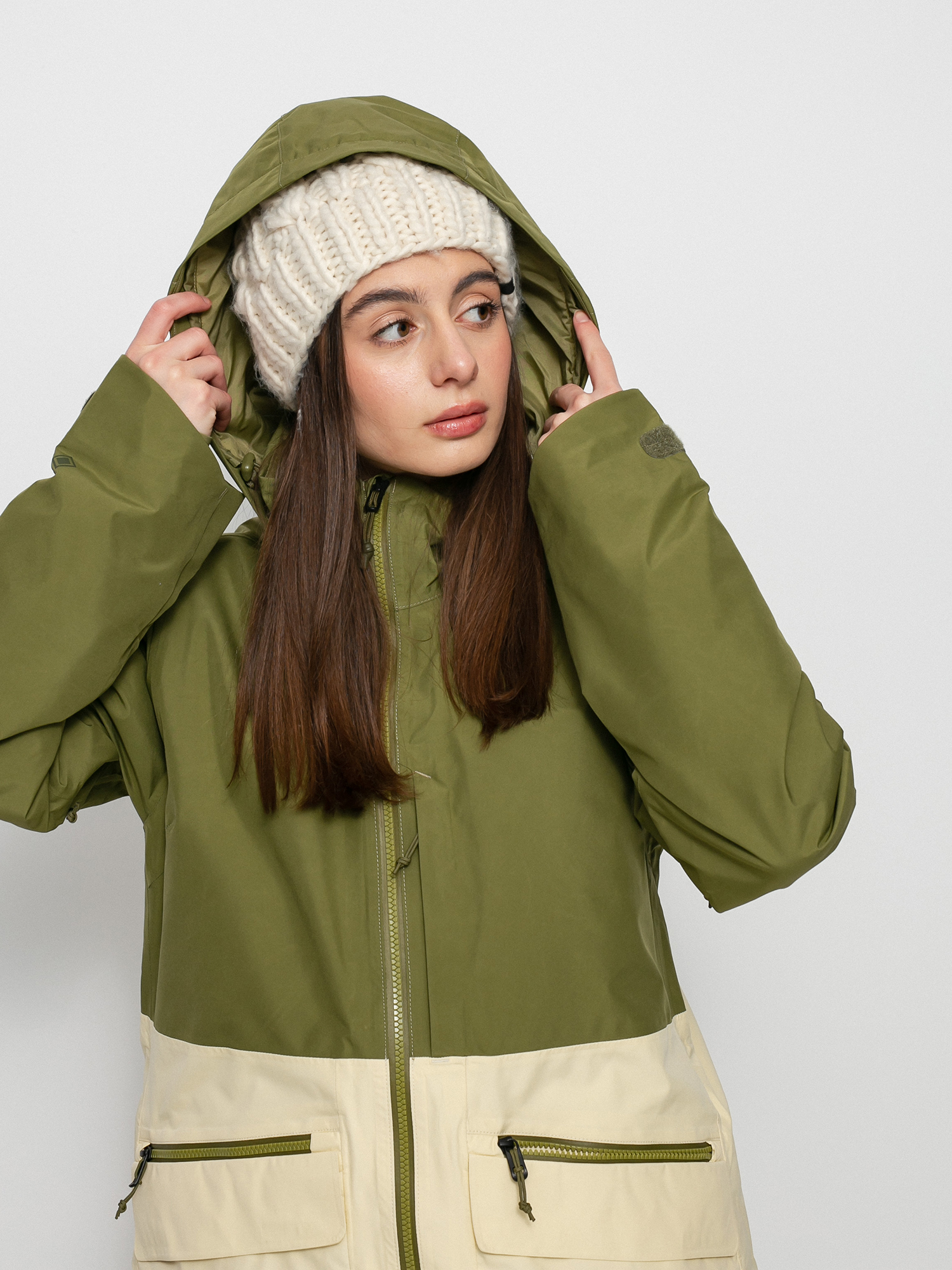 Damen Burton Gore Tex Treeline Snowboardjacke (martini olive/creme brulee)