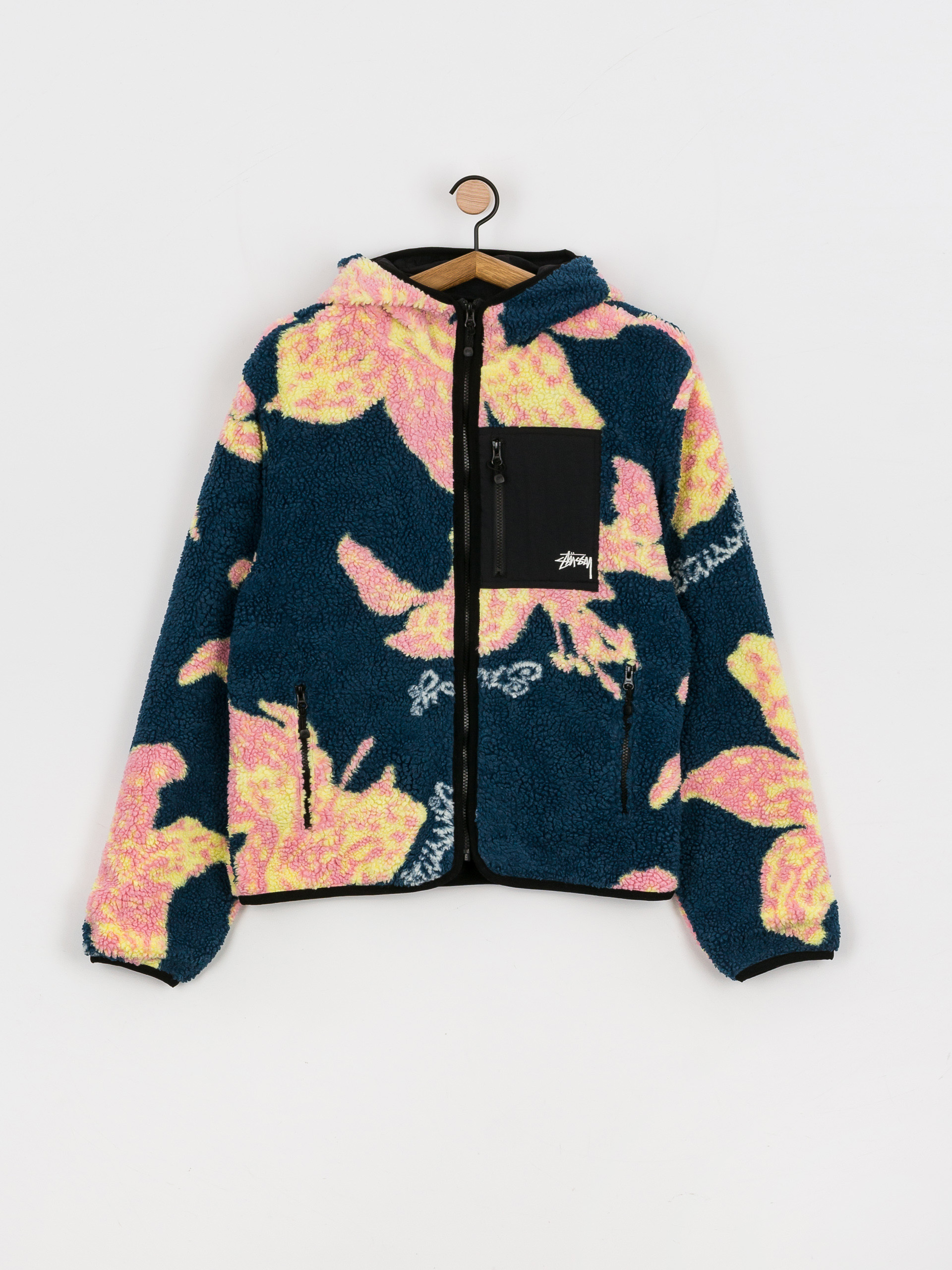 Herren Stussy Floral Sherpa Fleecejacke (dark teal)