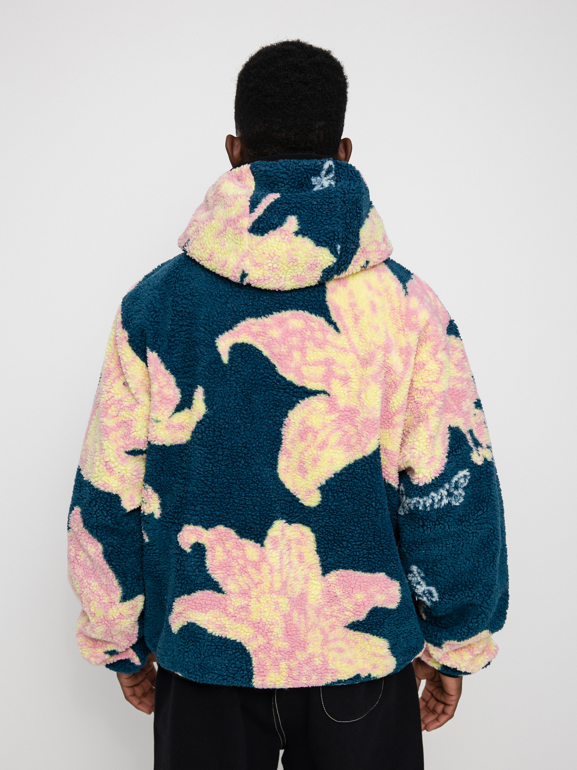 Mens Stussy Floral Sherpa Fleece  (dark teal)