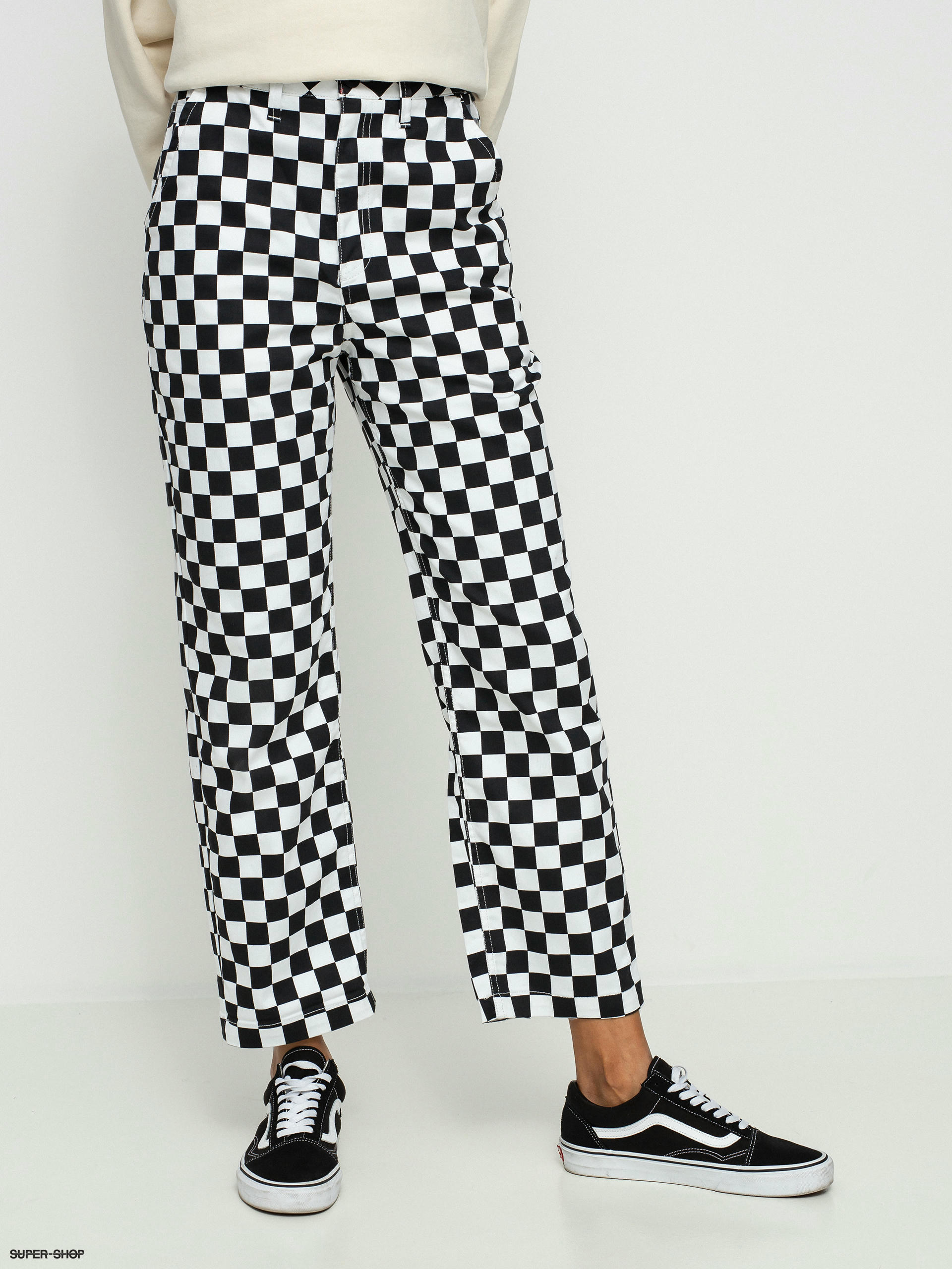 VANS Authentic Chino Checkered Womens Wide Leg Pants - BLACK/WHITE | Tillys