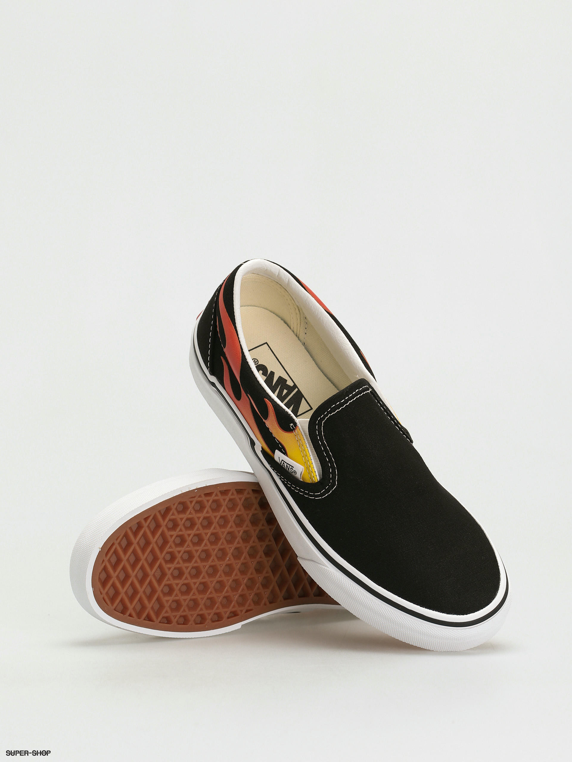 Vans classic slip on flame black on sale & black shoes